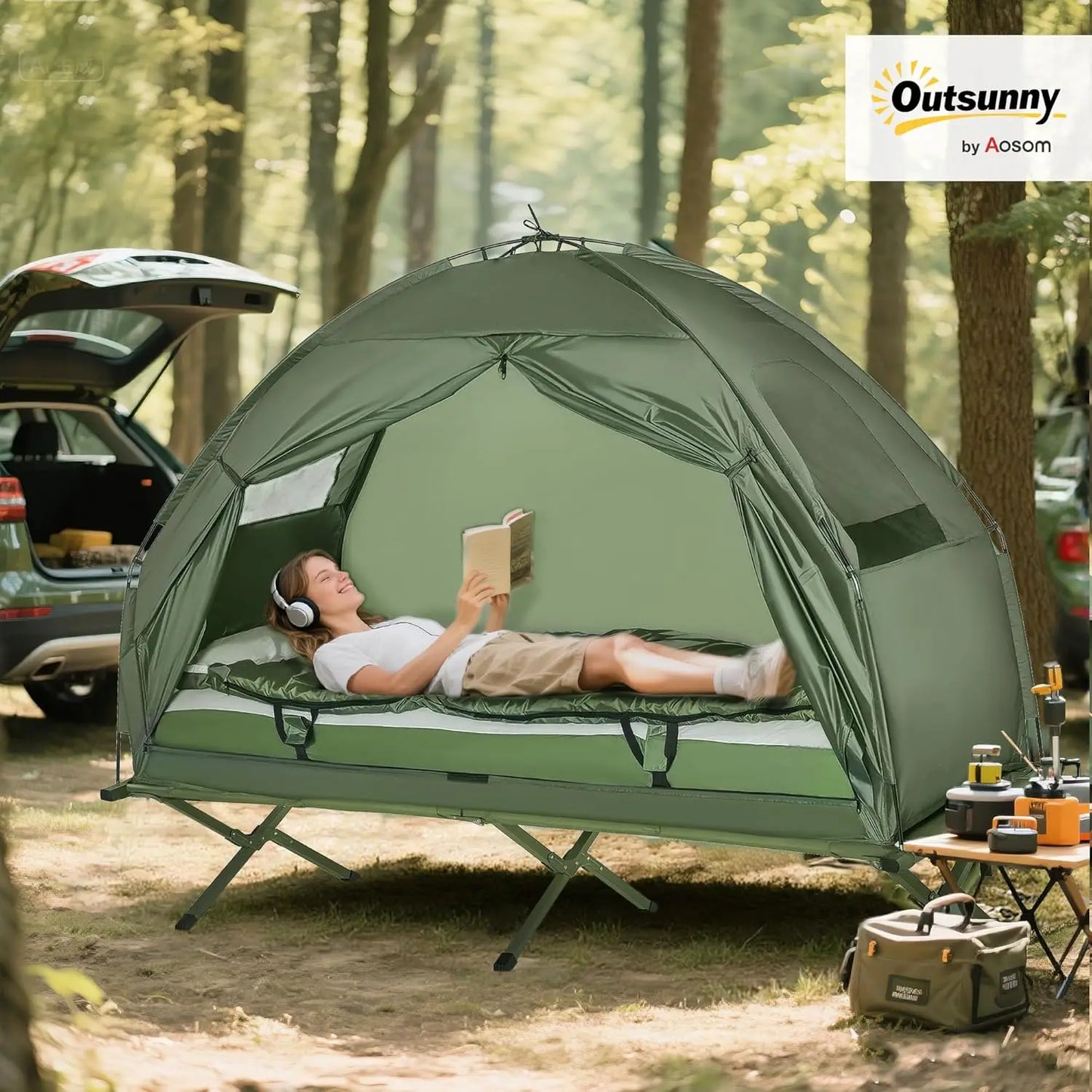 6-In-1 Folding Tent Cot With Mattress For Outdoor Camping