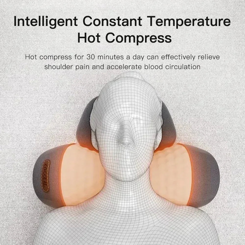 Okayso Electric Neck Massager Cervical Pillow Hot Compress Neck Stretch Heating Vibration Neck Shoulder Massager Traction Pillow