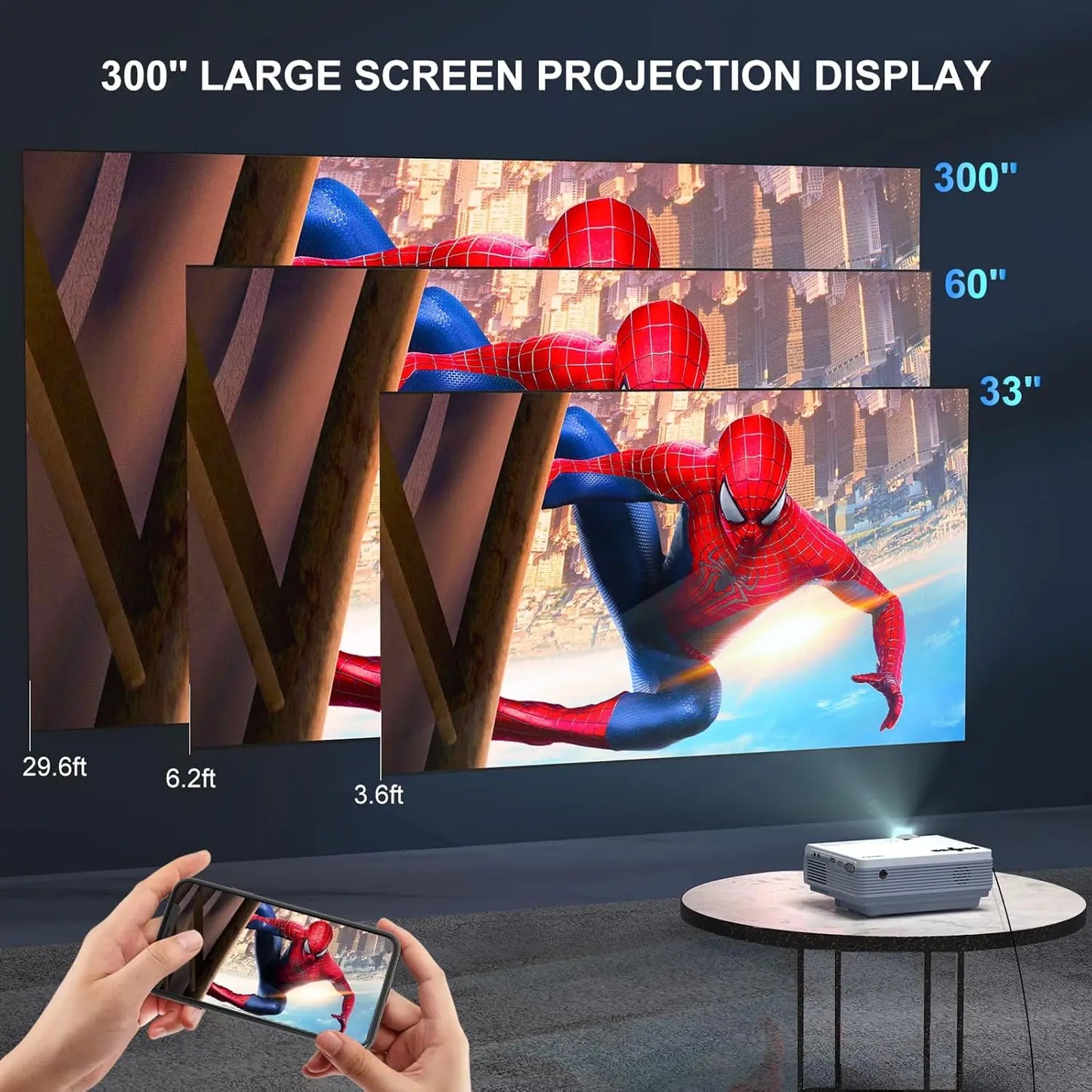 Upgrade 1080P Projector with WiFi & Bluetooth, 14000LM, 4K Supported, Portable Outdoor Home Theater, HDMI/USB/iOS/Android