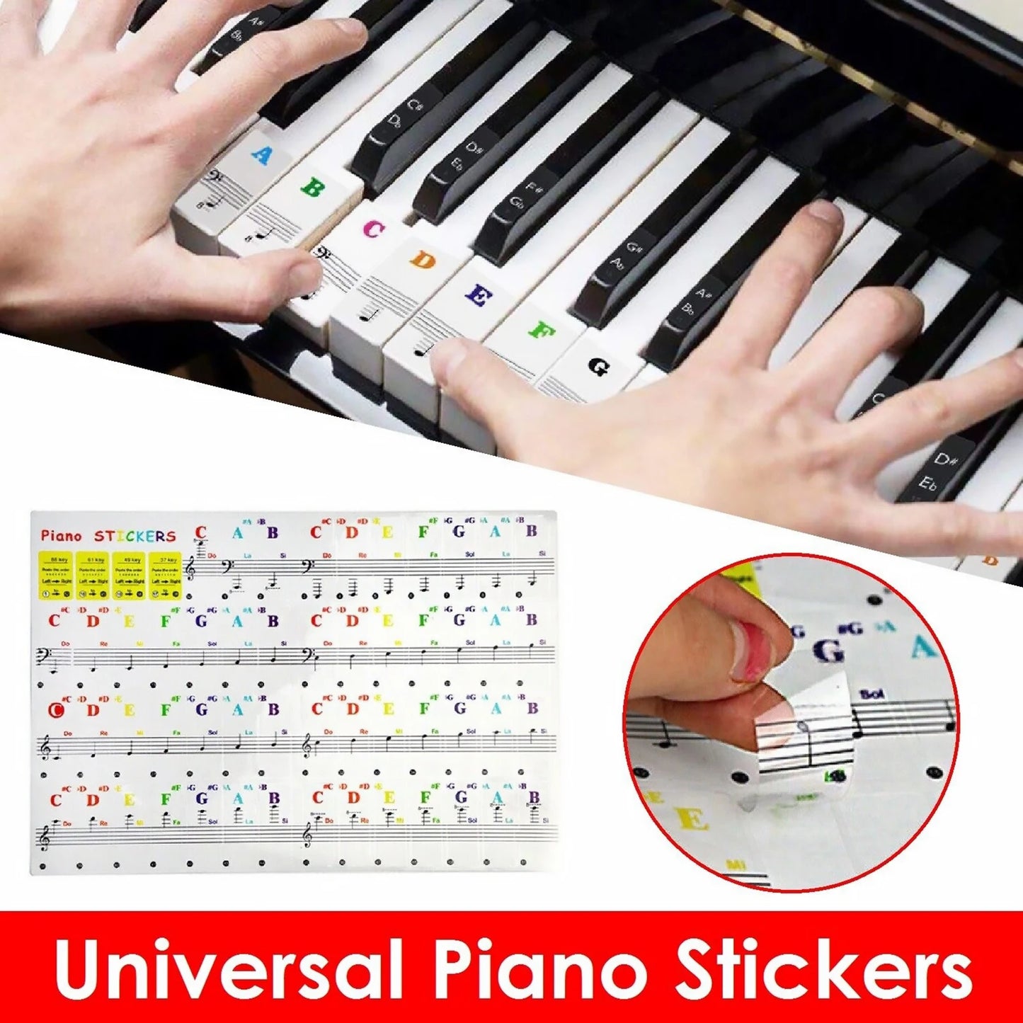 Universal Piano Learning Keyboard Sticker 37 49 61 88 Keys