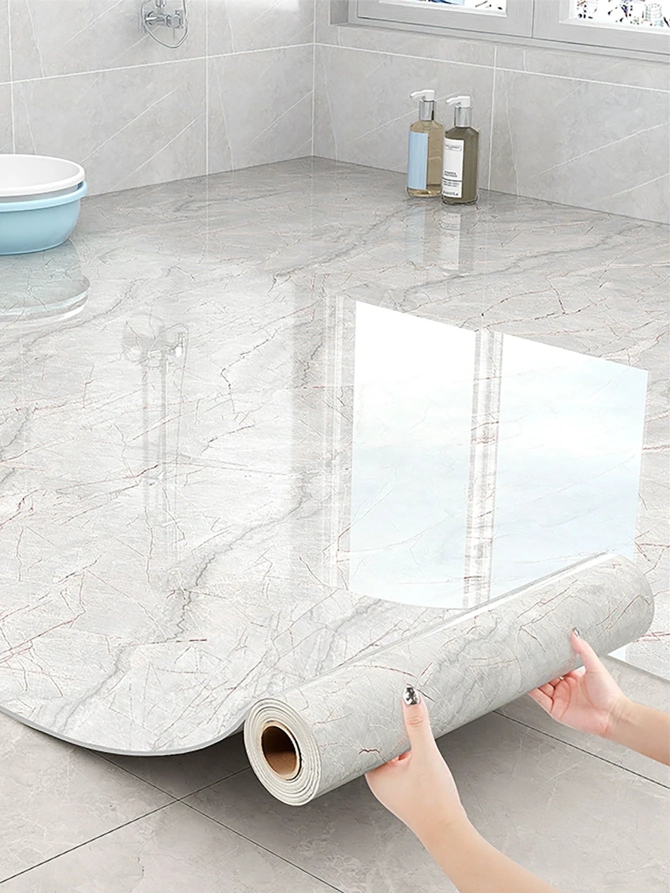 Imitation Marble Floor Tiles Peel and Stick Waterproof Wallpaper