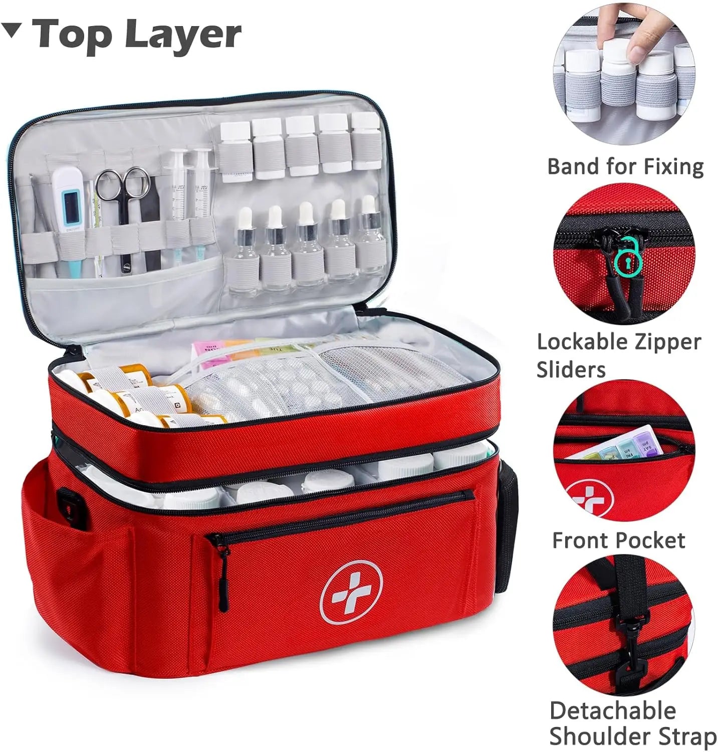 Travel Medicine Organizer Bag With Removable Dividers And Water Resistant