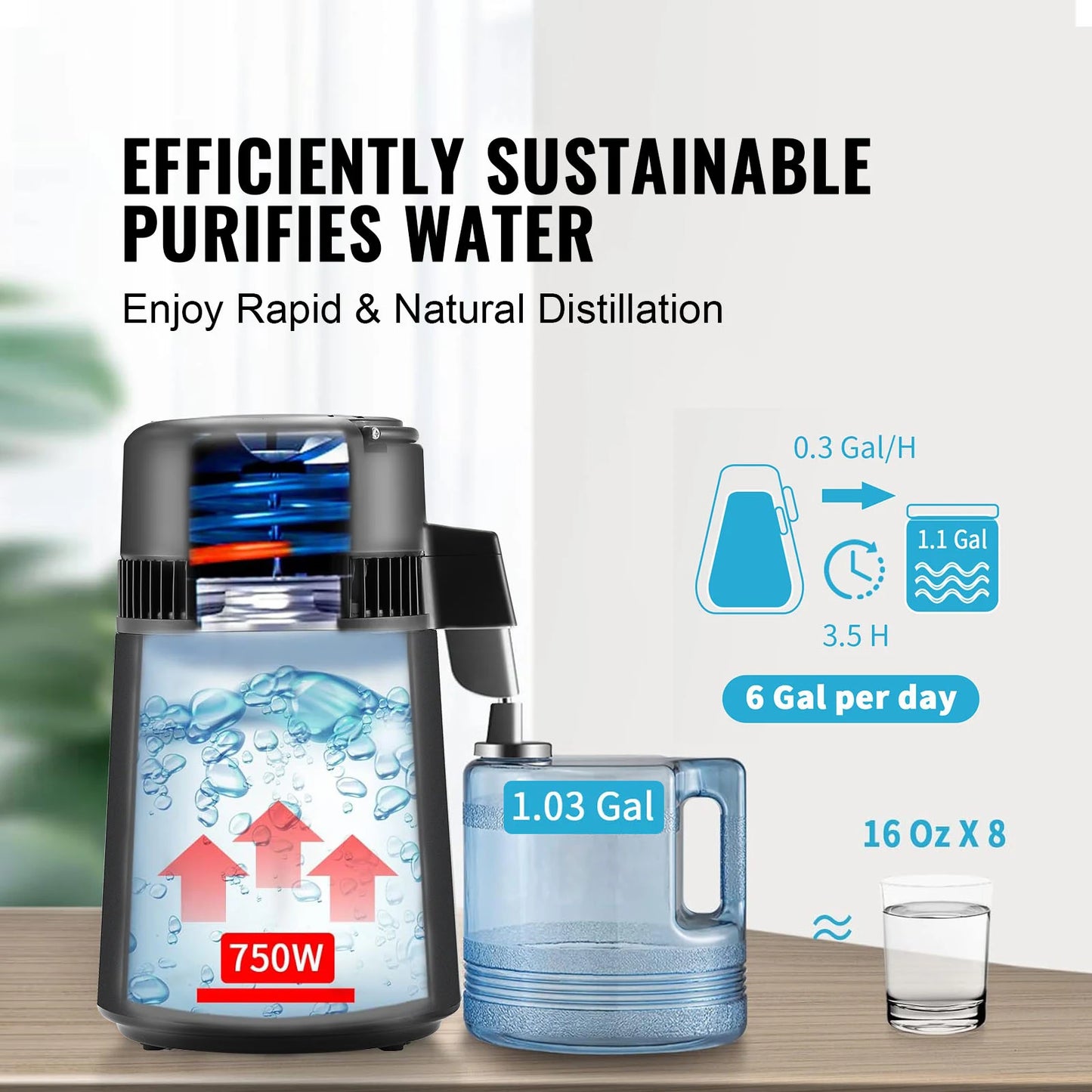 SucceBuy Water Distiller Countertop Purifier 750W