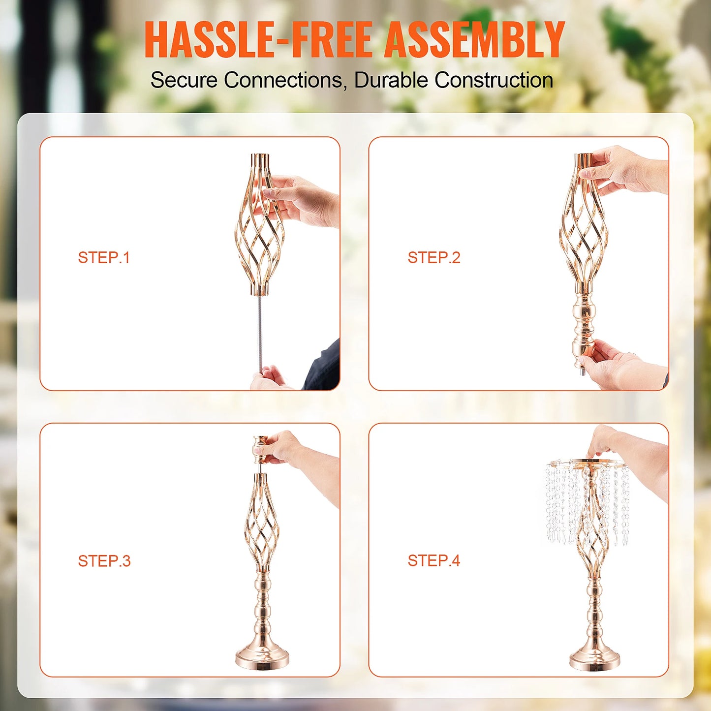 SucceBuy Crystal Wedding Flower Stand Metal Centerpiece Vase