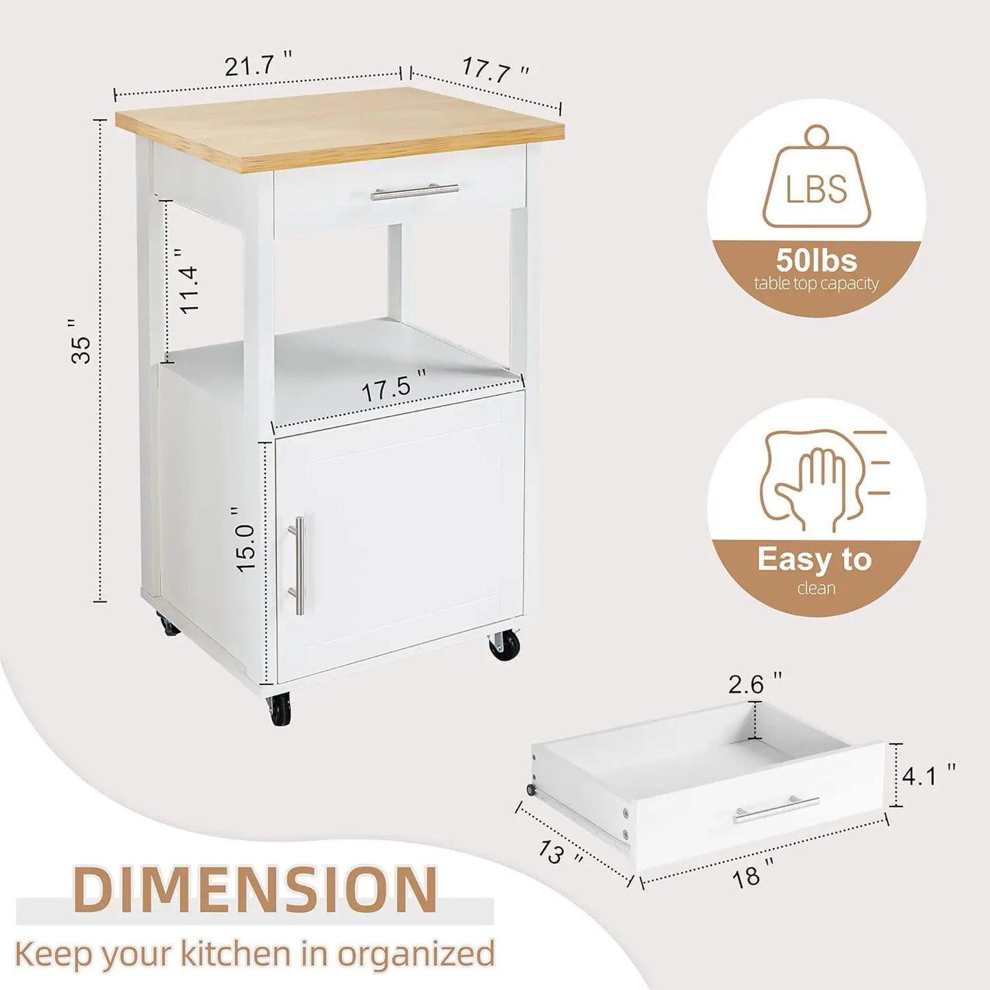 Rolling Kitchen Island Cart With Storage Cabinet And Drawer