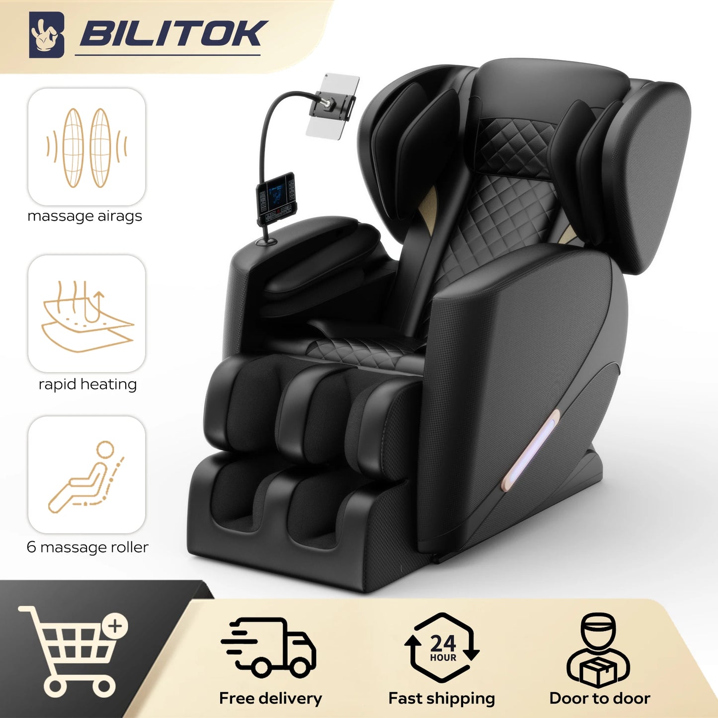 Massage Chair with Zero Gravity, Massage Chair Recliner with Heating, Airbags, Foot Roller，Bluetooth Speaker-Supports Up 180 lb