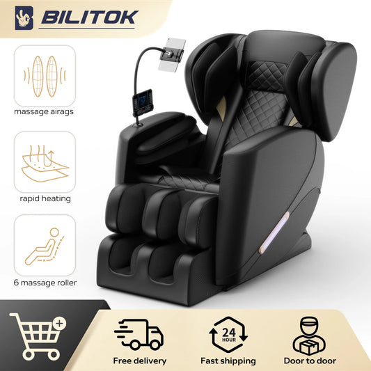 Massage Chair with Zero Gravity, Massage Chair Recliner with Heating, Airbags, Foot Roller，Bluetooth Speaker-Supports Up 180 lb