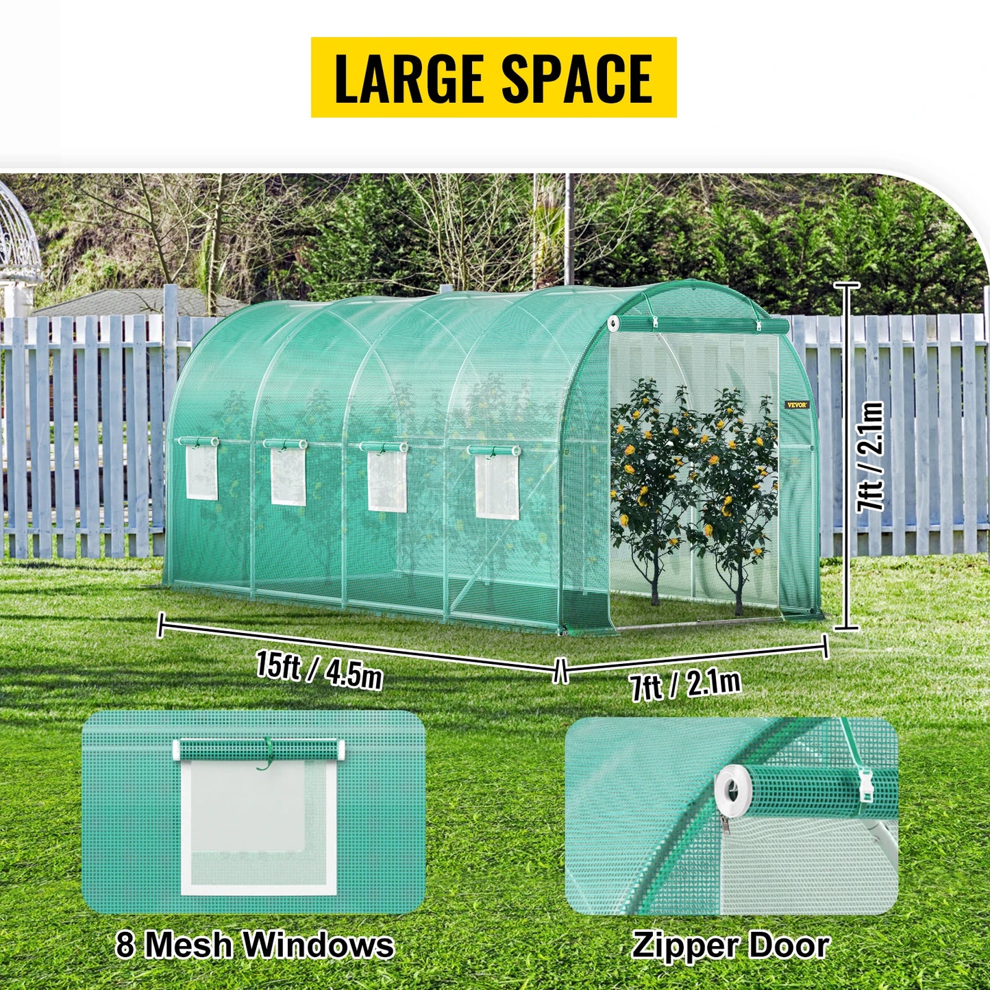SucceBuy Walk In Tunnel Greenhouse Galvanized Frame And Waterproof Cover
