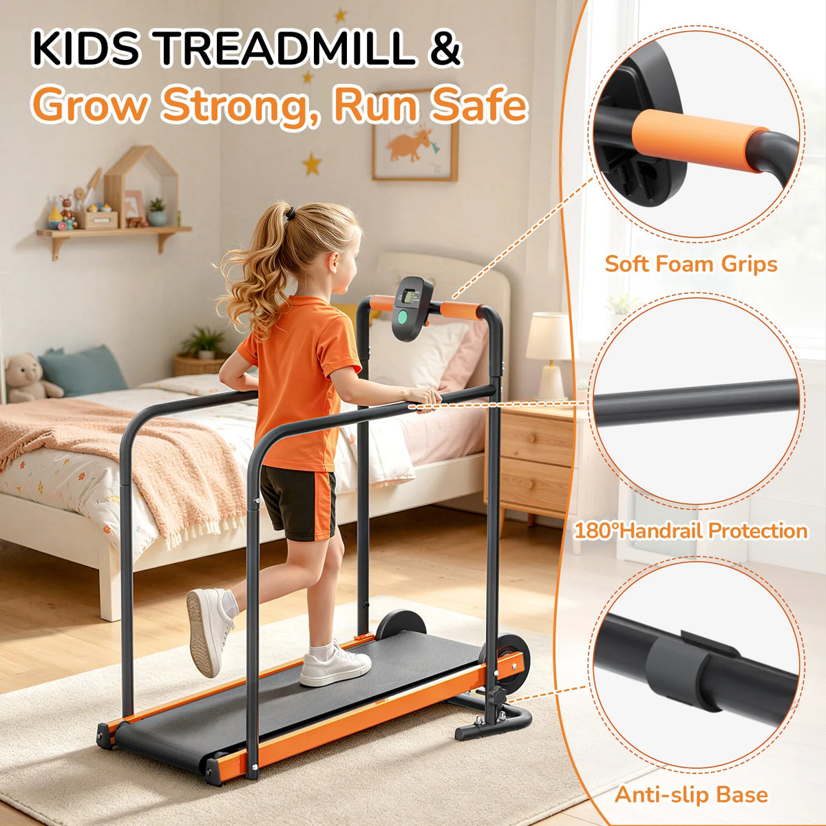 Akluer Non Electric Kids Walking Pad Treadmill With Padded Rails