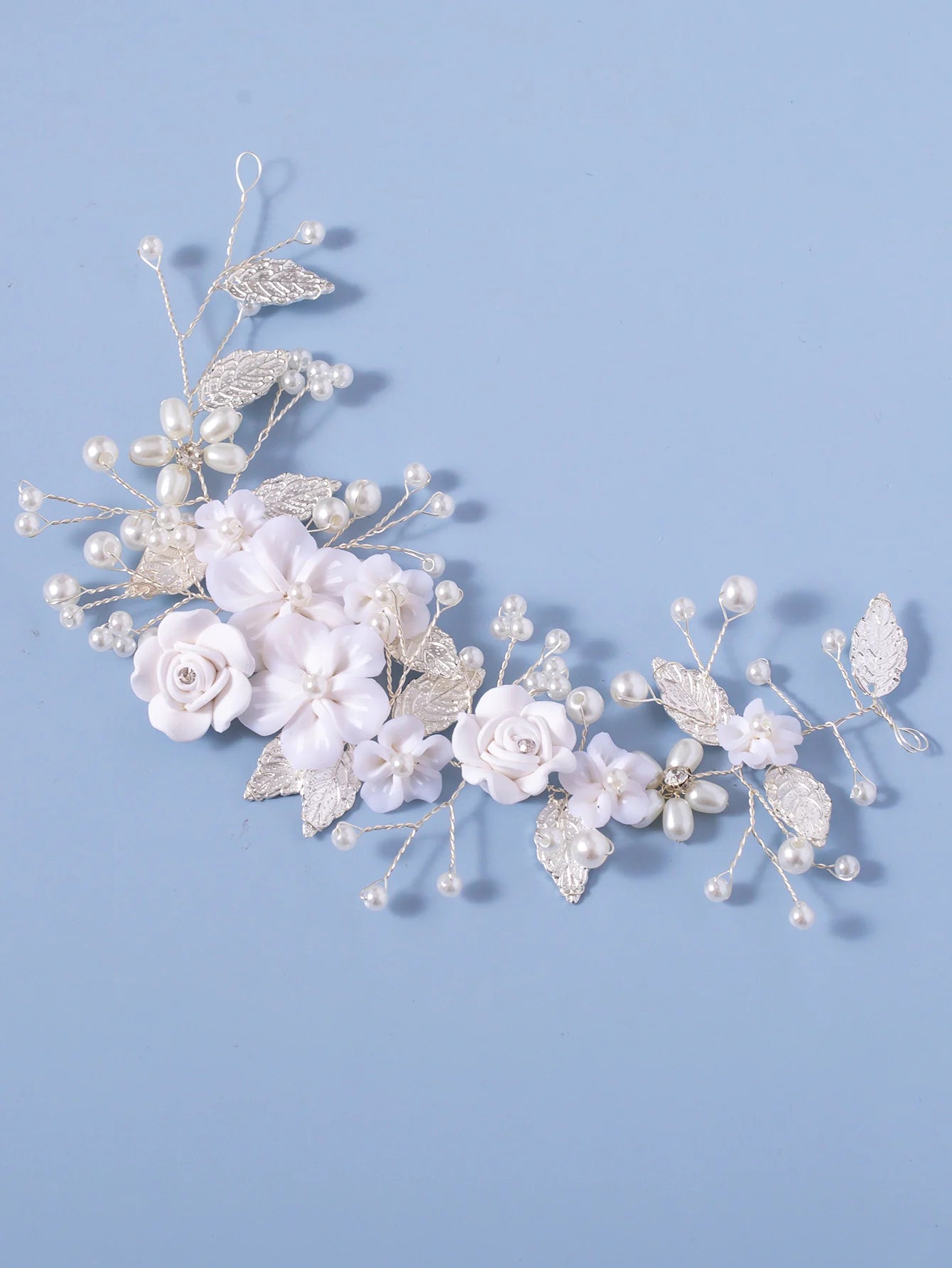 Bridal Hair Vine Pearl Rhinestone Leaf Headband For Wedding