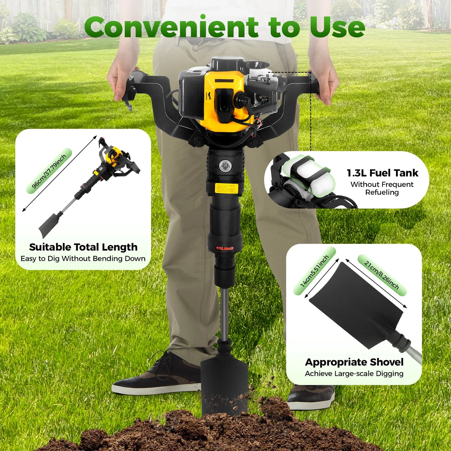 CNCEST 1250W Portable Tree Digger 33CC Gas Powered Pro