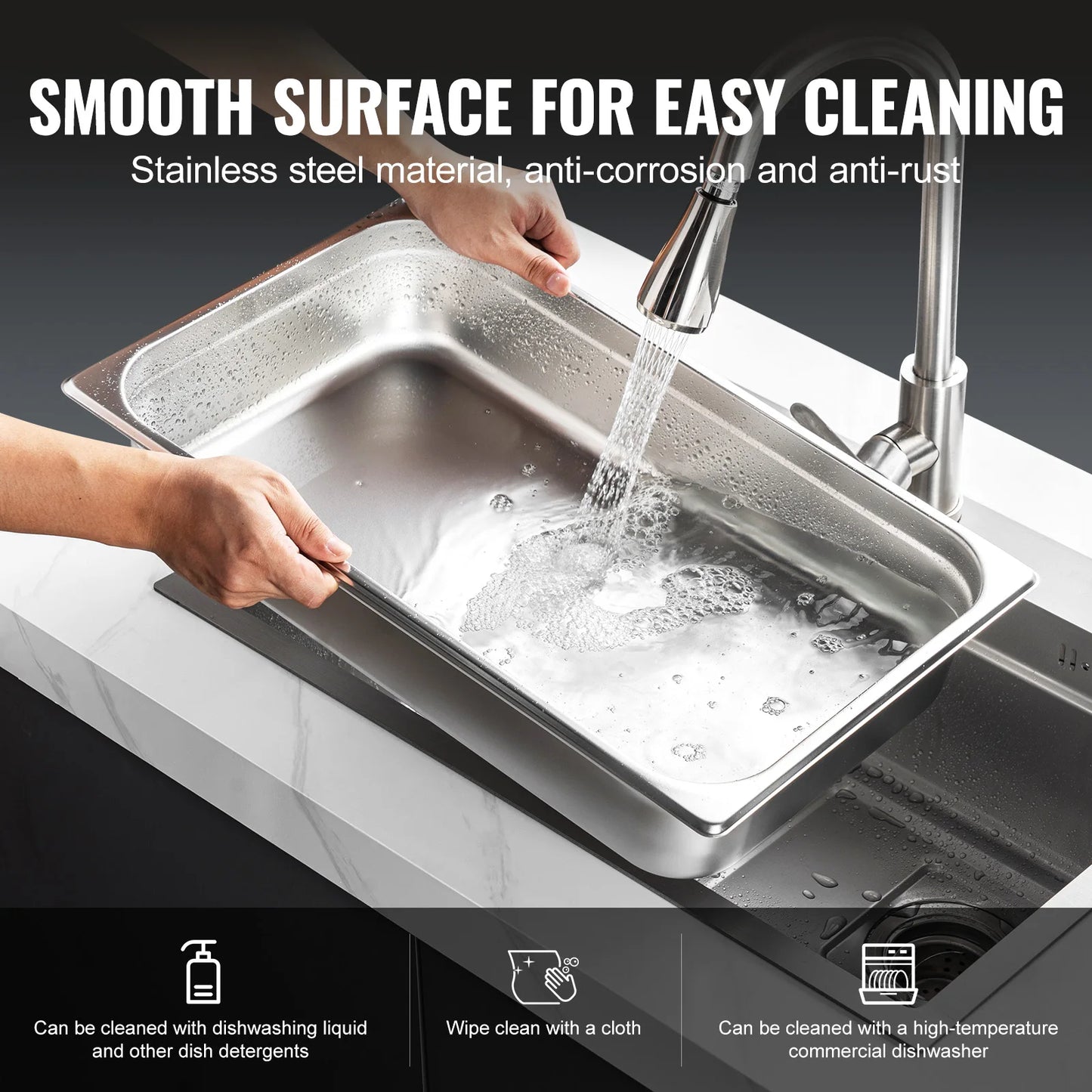 SucceBuy Anti-Jam Stainless Steel Steam Table Pan With Lid