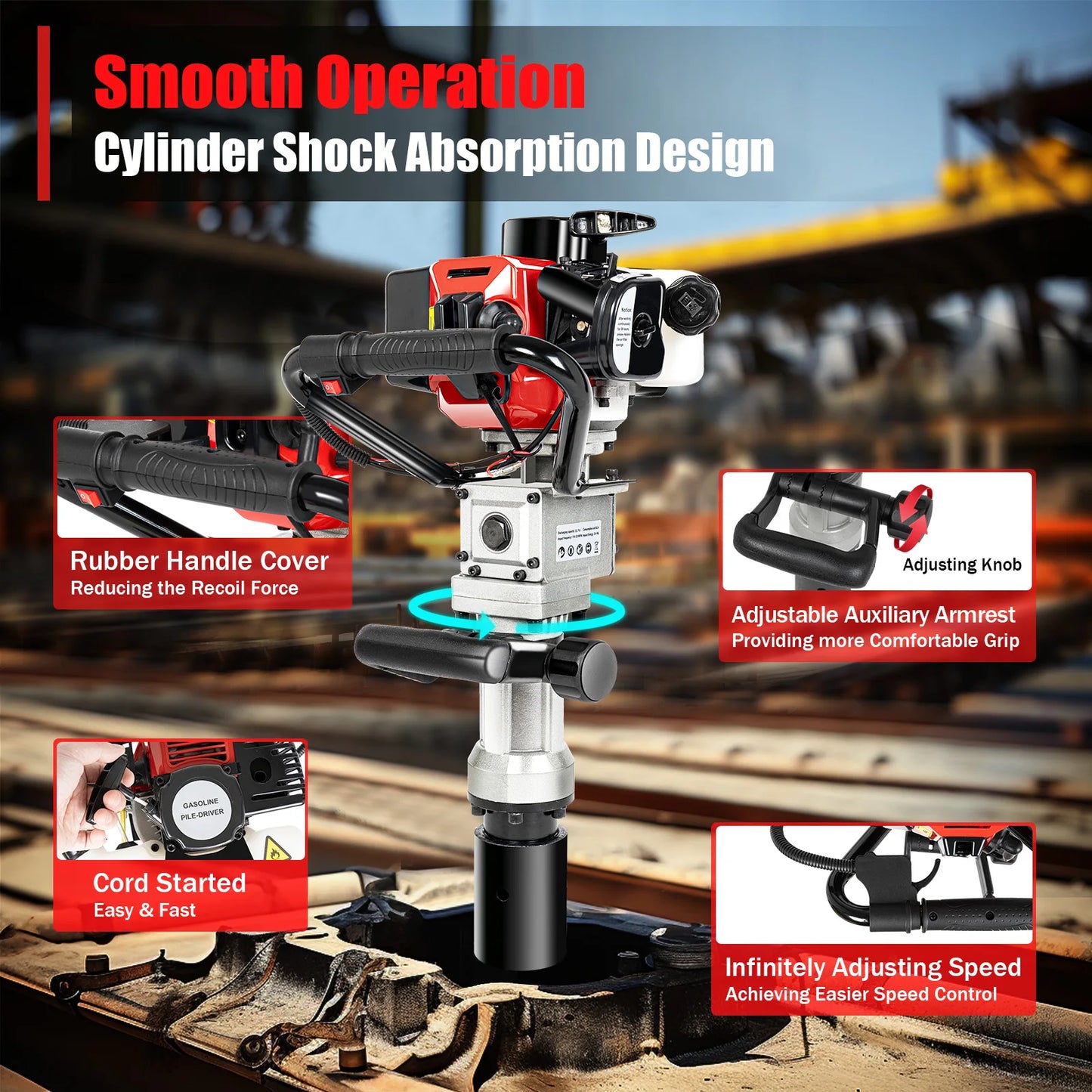 Jh-55 Gas Pile Driver 8500RPM Piling Tool For Fencing