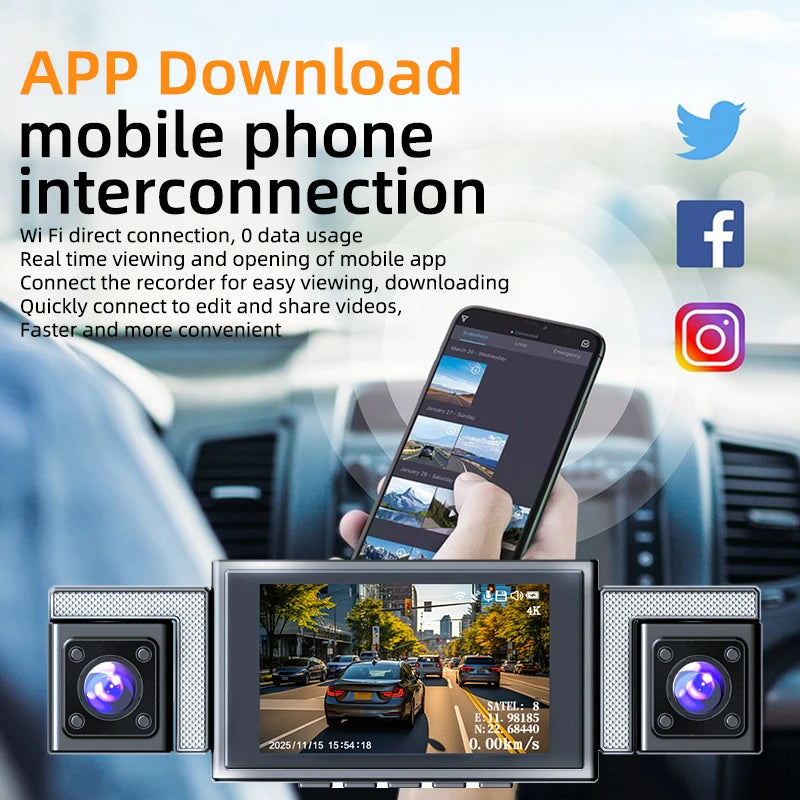 MUÜBAER 4K 360 Dash Cam With GPS WiFi Night Vision