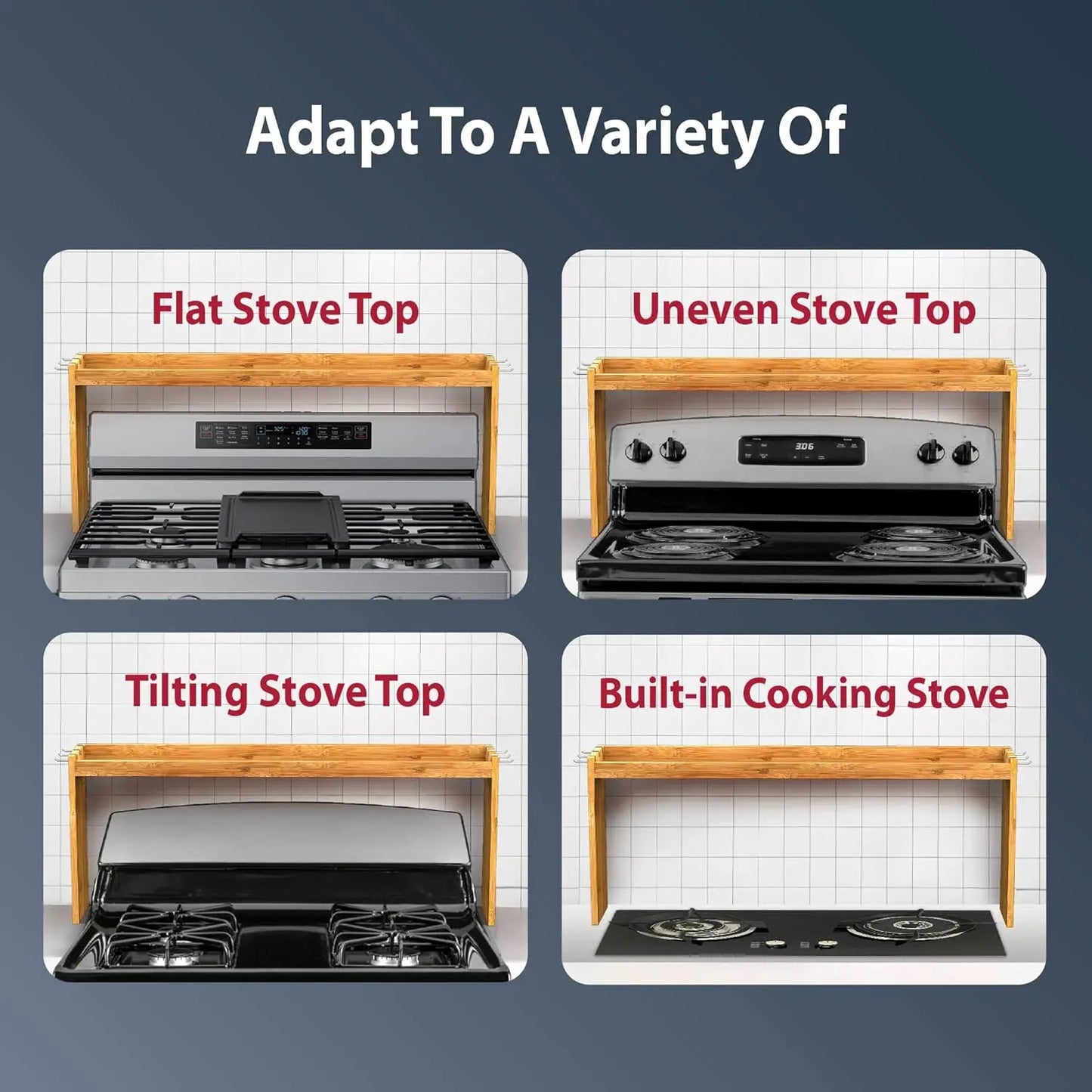 Bamboo Over-The-Stove Spice Shelf With 6 Hooks