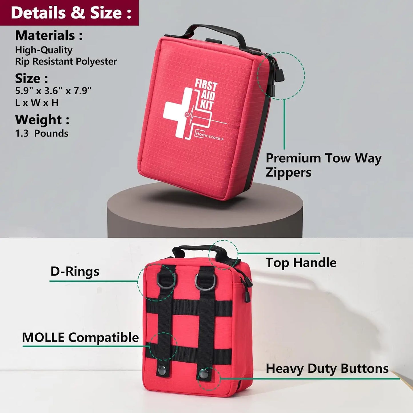 Trauma First Aid Kit With Labelled Compartments For Car Travel