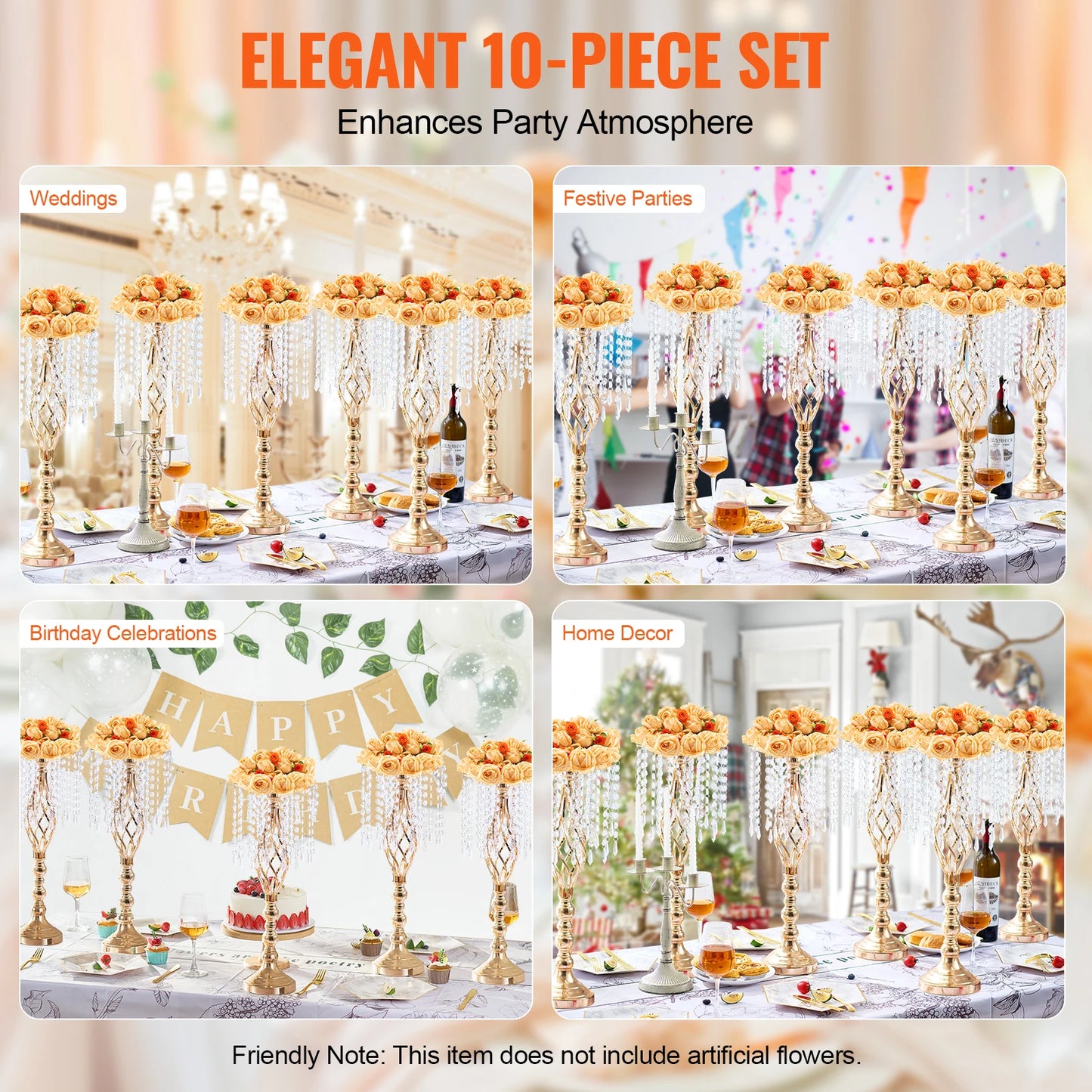 SucceBuy Crystal Wedding Flower Stand Metal Centerpiece Vase