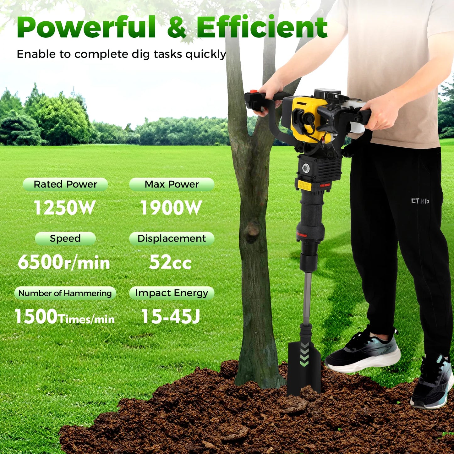 CNCEST 1250W Portable Tree Digger 33CC Gas Powered Pro