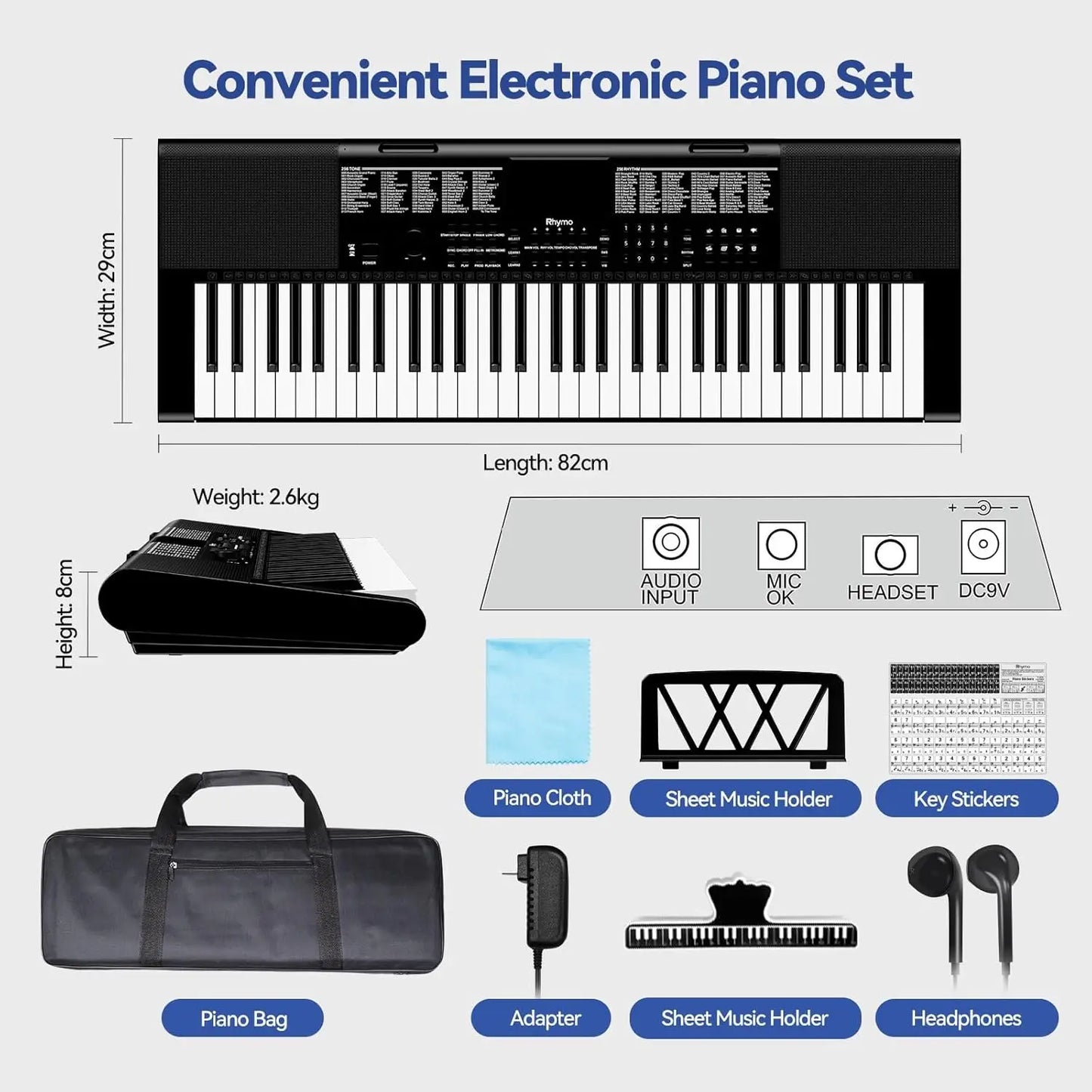 Electric Piano Keyboard Kit With LCD Display and Accessories
