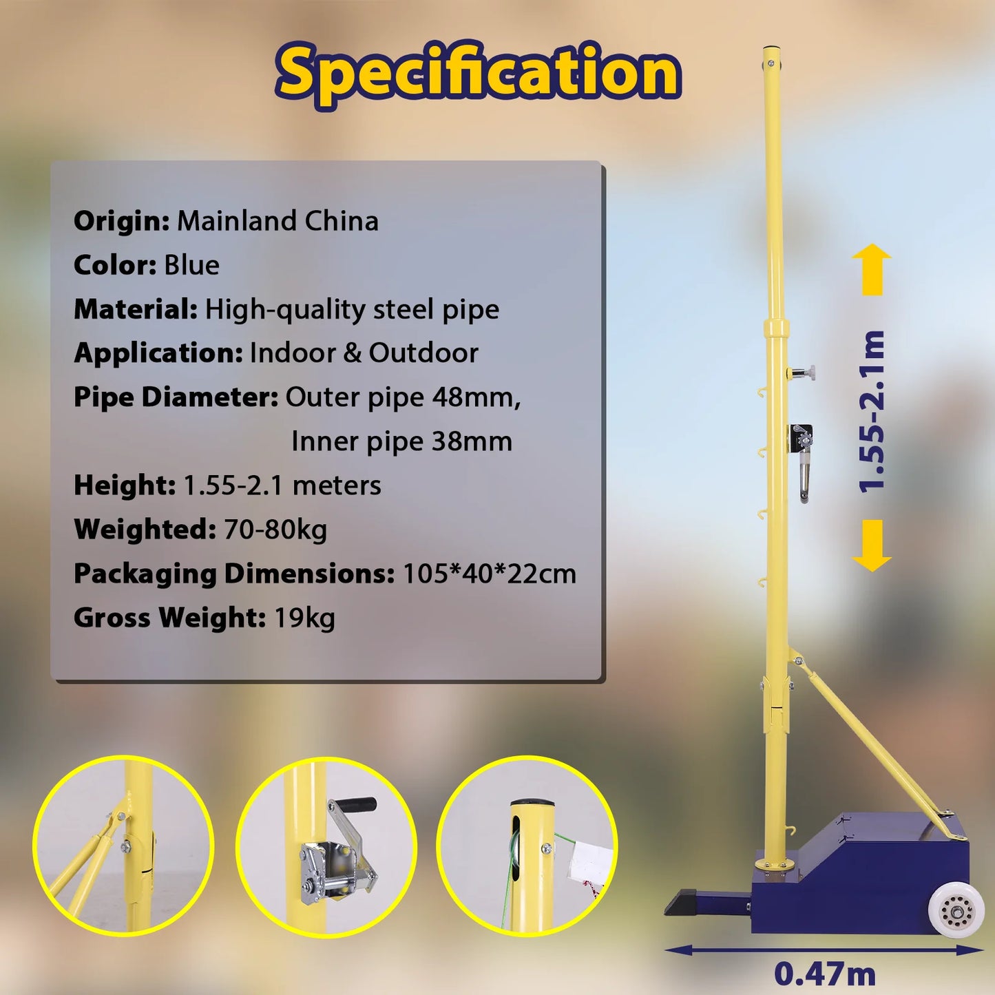 Badminton Volleyball Tennis Net Stand Height Adjustable Free Standing Badminton Net Stand Easy Install Ideal for Outdoor Sports