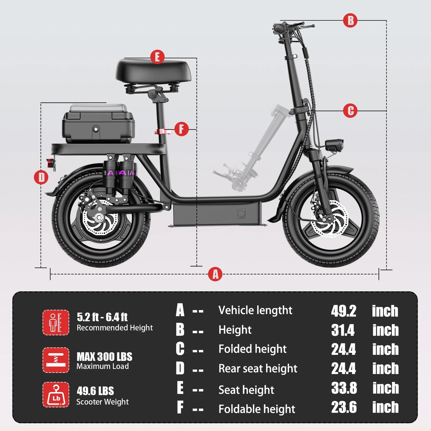 UPlee GQ8 48V 750W Peak Electric Scooter Foldable With Trunk