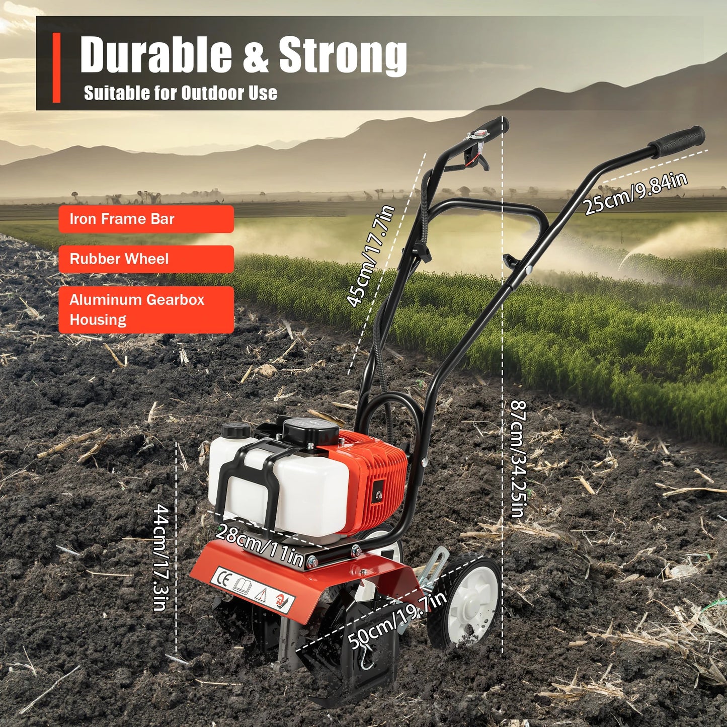 None 52cc 1700W Gas Powered Garden Tiller Cultivator Rototiller