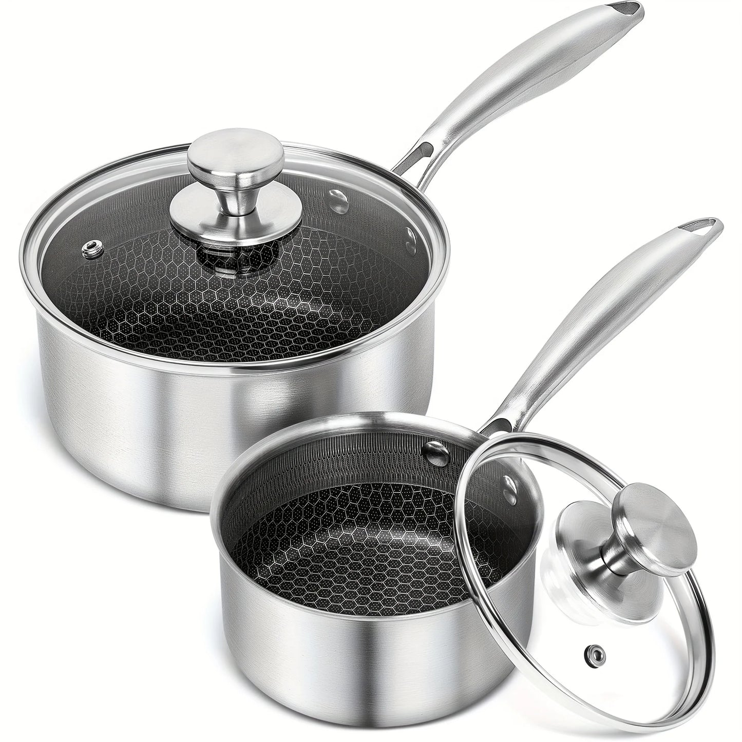 Stainless Steel Cookware Set With Triple Layer Saucepan And Honeycomb