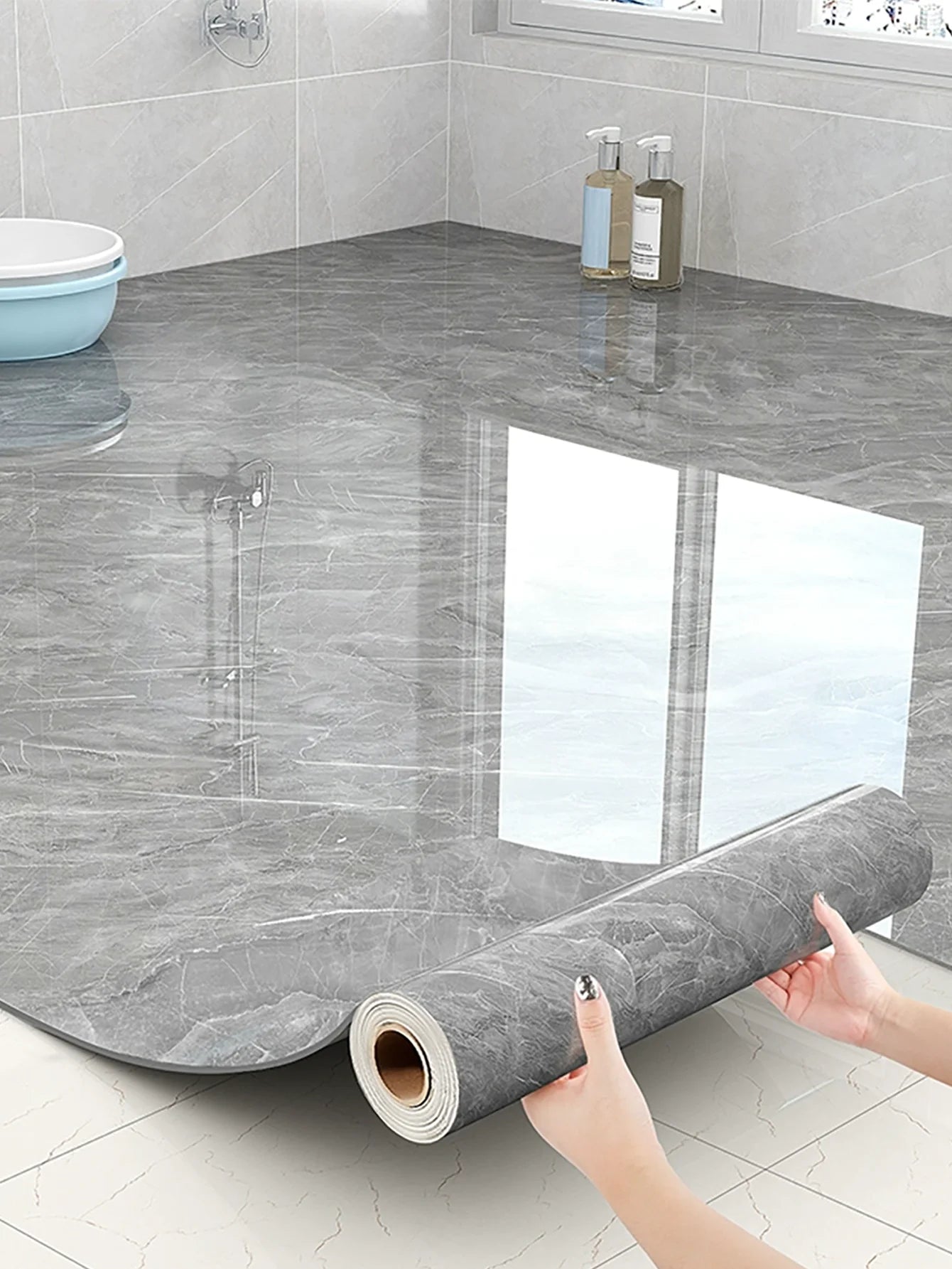 Imitation Marble Floor Tiles Peel and Stick Waterproof Wallpaper