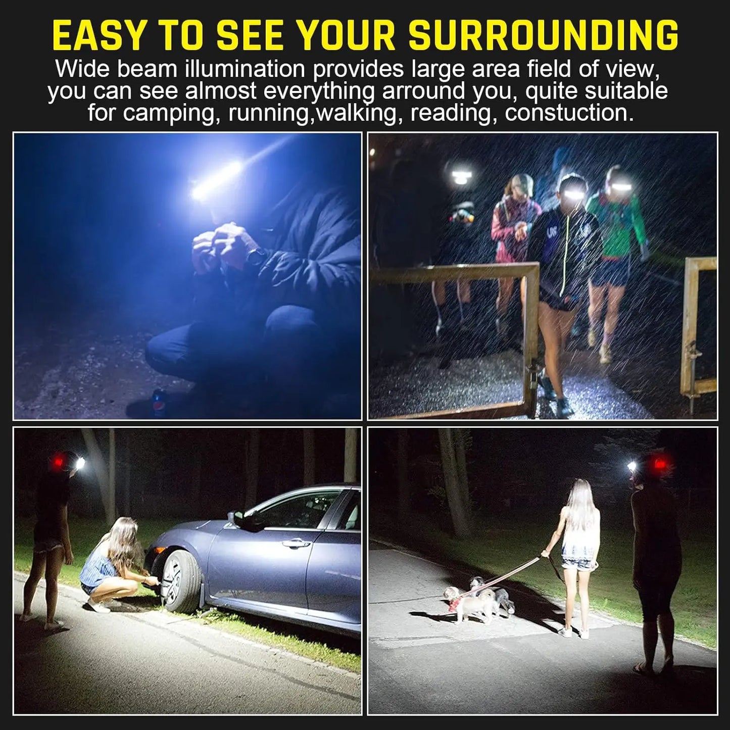 2pcs LED Headlamp Rechargeable,1200 Lumen Ultra-Light Bright LED Rechargeable Headlight The Perfect Gift