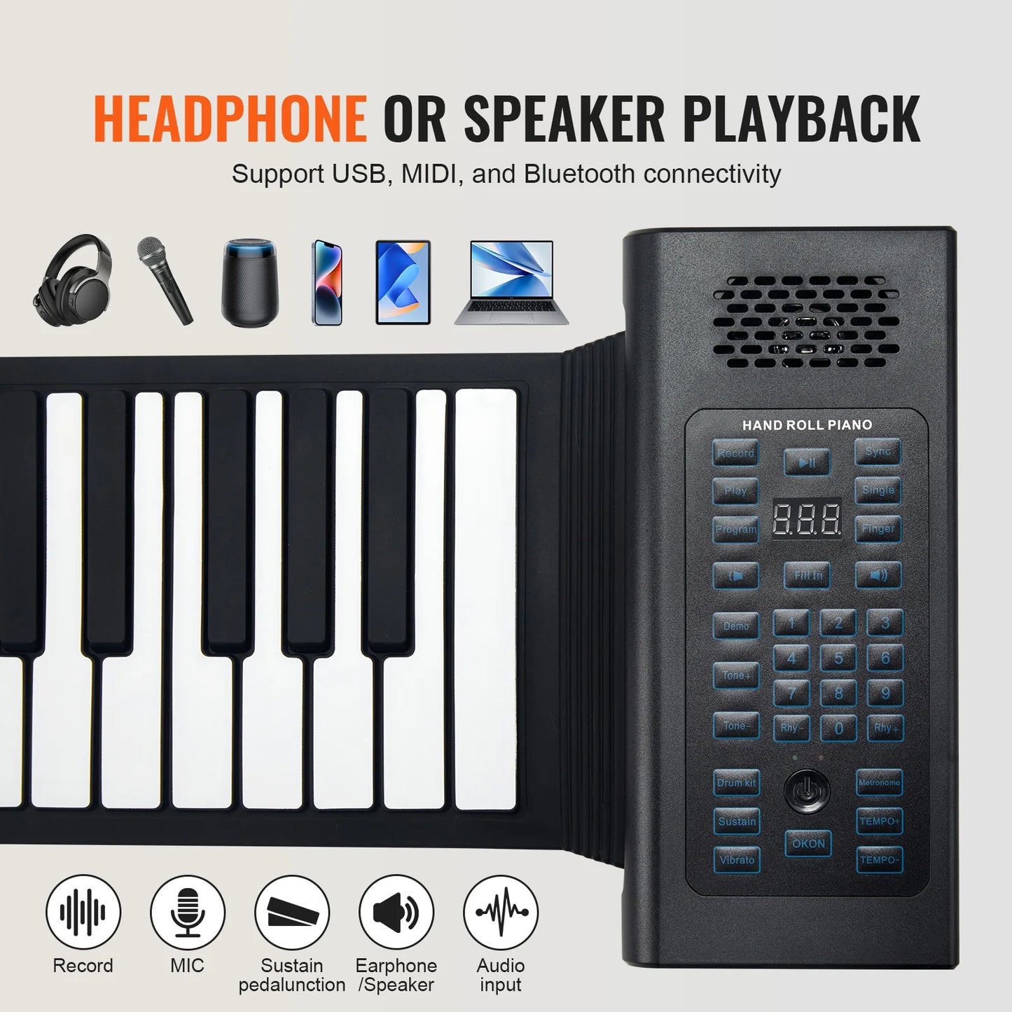 Roll Up Piano 88 Keys Portable Keyboard With Rechargeable Battery