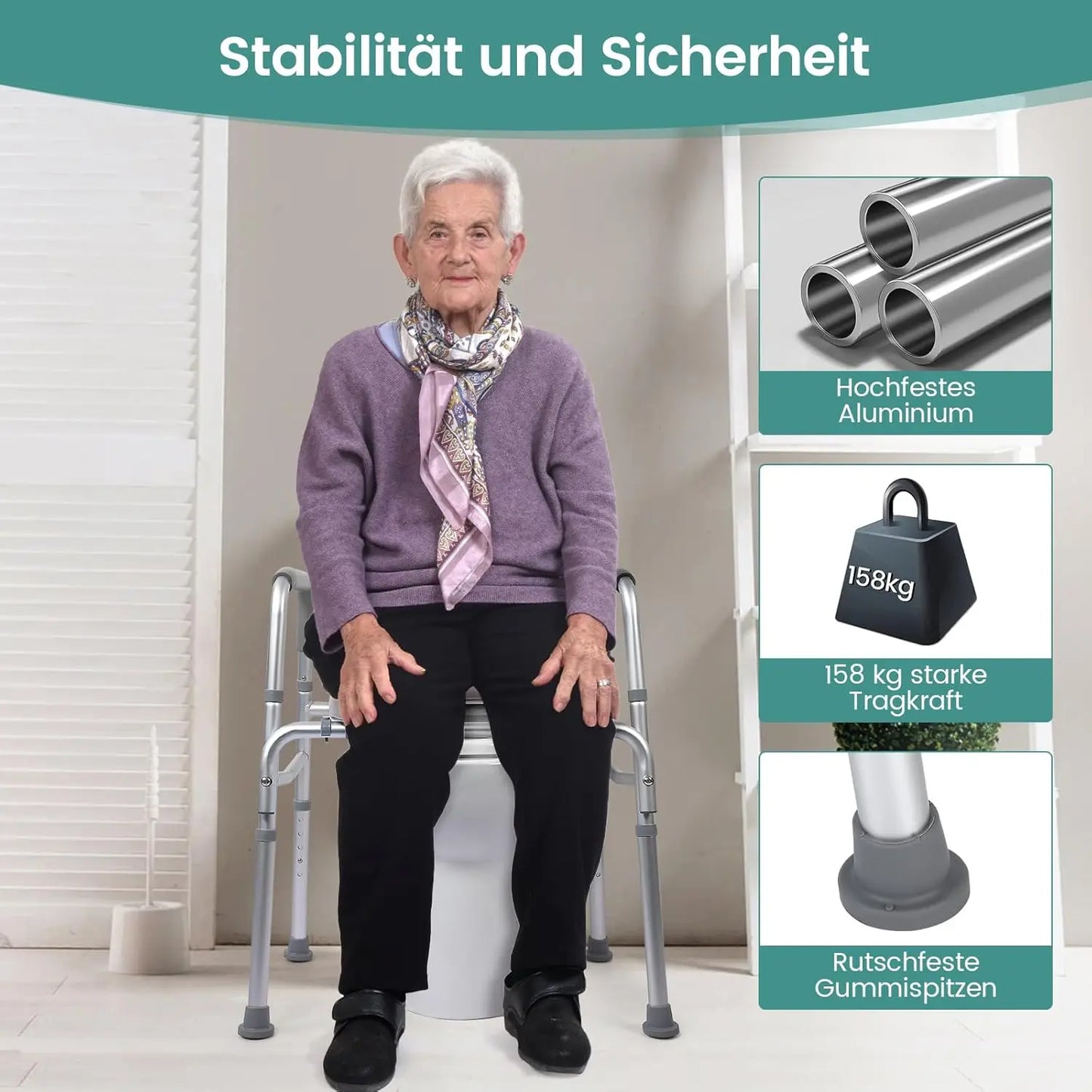 Raised Toilet Seat With Standalone Frame For Elderly And Disabled