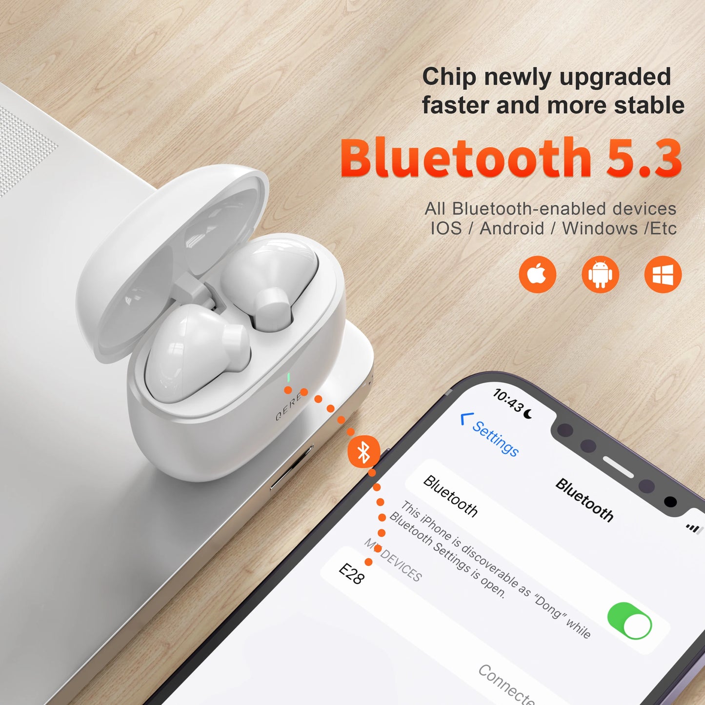 QERE E28 Wireless Earphones TWS Bluetooth 5.3 Low Latency Waterproof