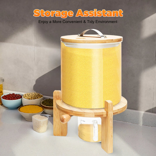 Clear Glass Cereal Dispenser With Airtight Bamboo Lid For Kitchen Storage