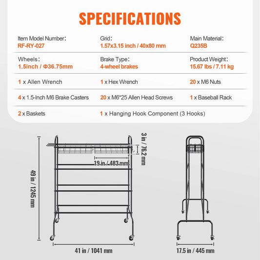 Four Layer Rolling Basketball Rack With Wheels Organizer