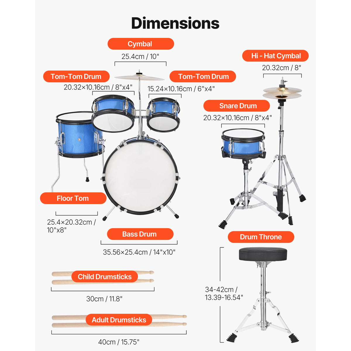 SucceBuy Kids Drum Set With Adjustable Throne And Cymbal
