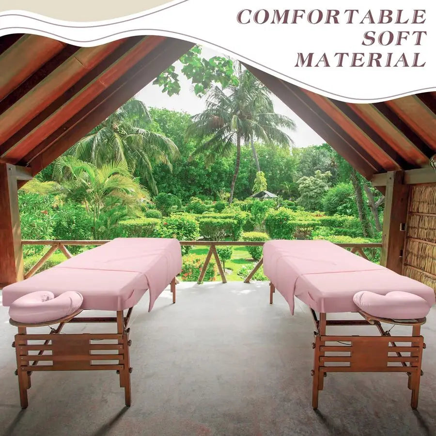 9 Pcs 3 Set Microfiber Massage Table Sheets Set Bulk Includes Flat Sheet, Fitted Sheet with Pocket, Face Rest CoverPink