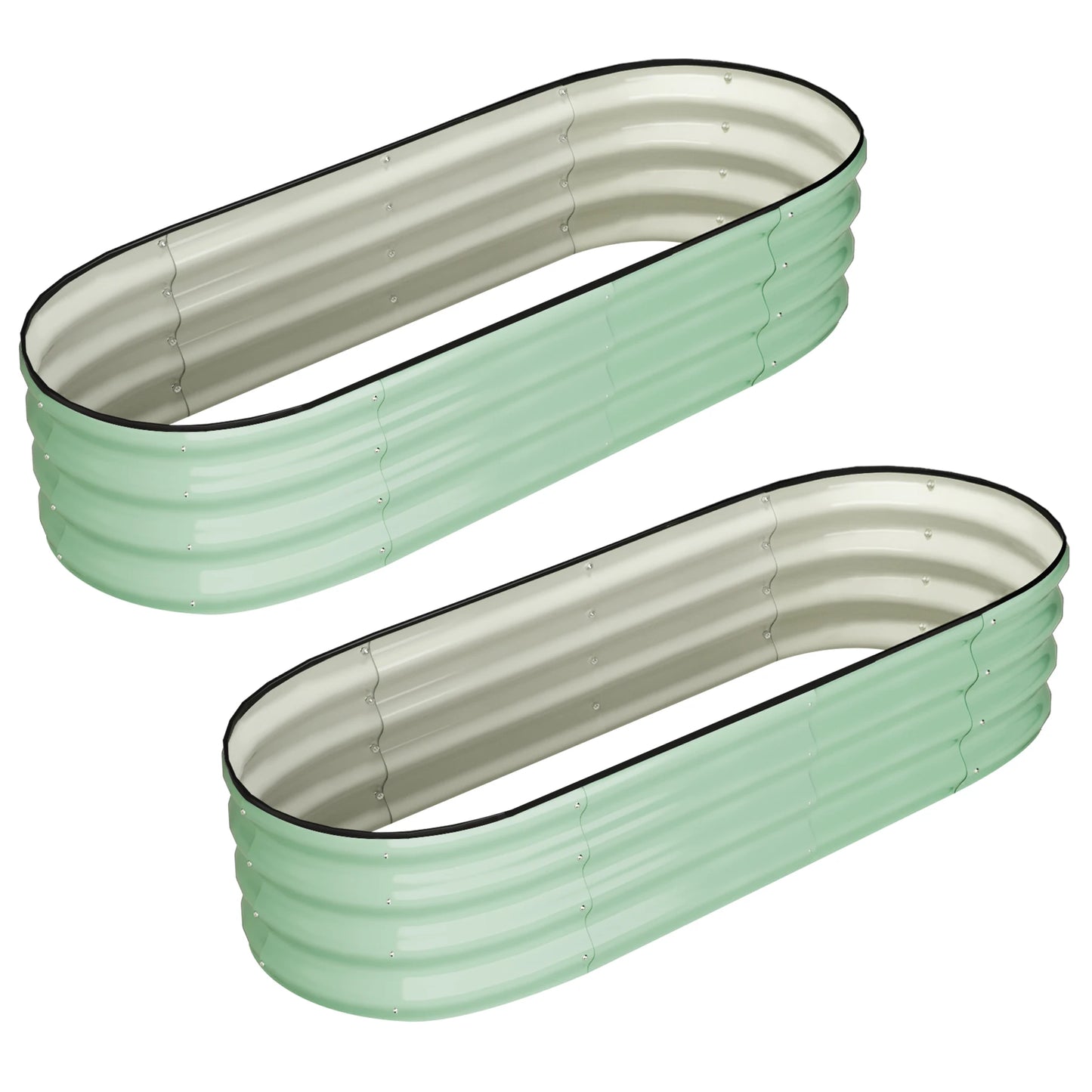 HiMISS Oval Galvanized Raised Garden Bed Set With Open End Base Planters