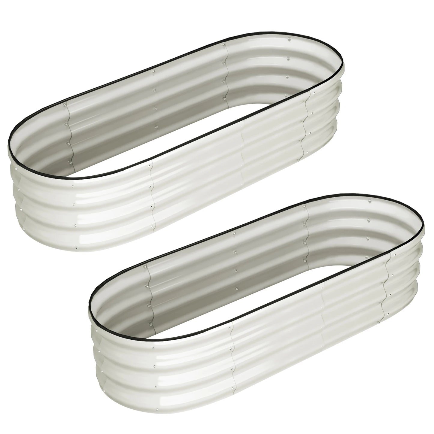 HiMISS Oval Galvanized Raised Garden Bed Set With Open End Base Planters