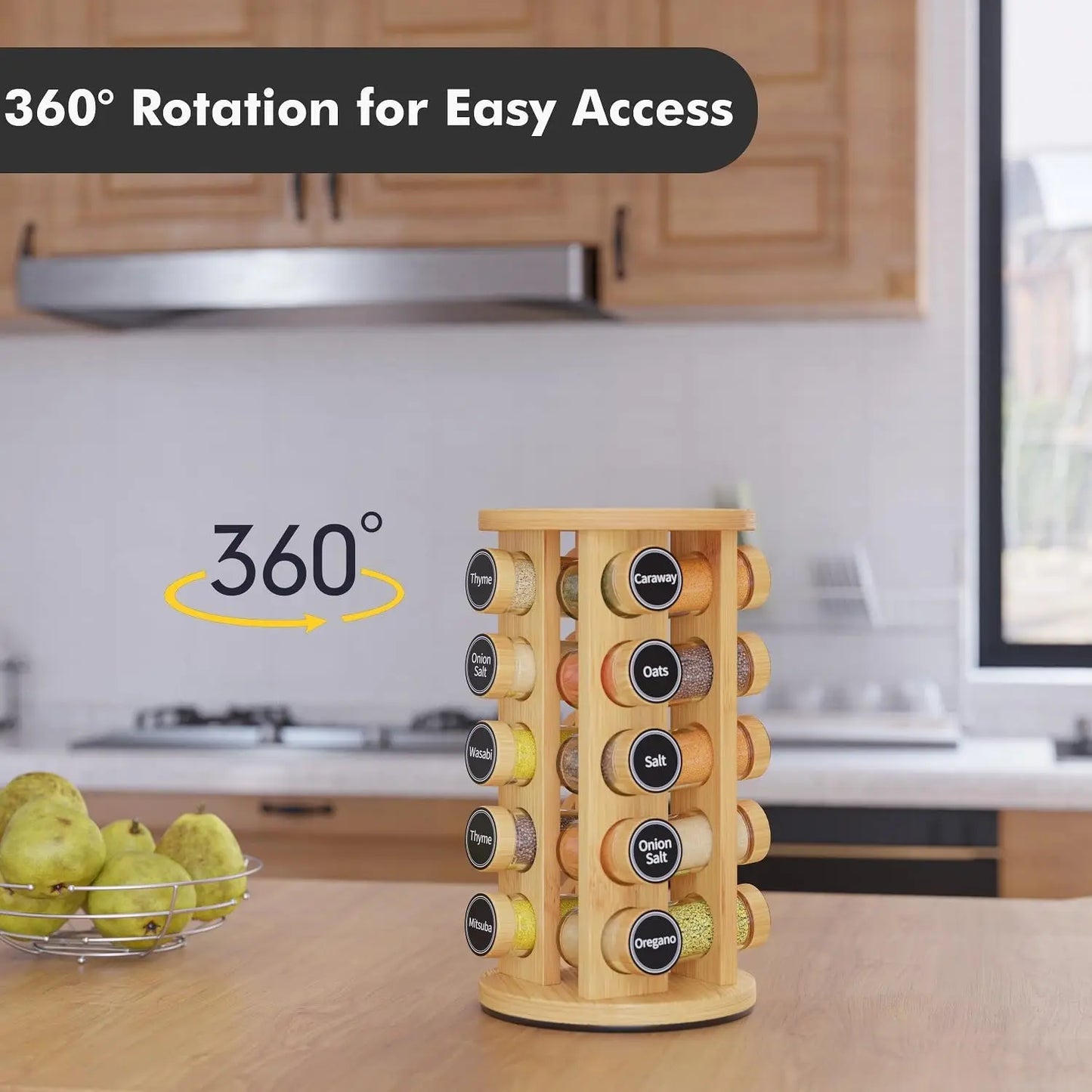 Rotating Spice Rack With 20 Jars And Labels Kitchen Organizer