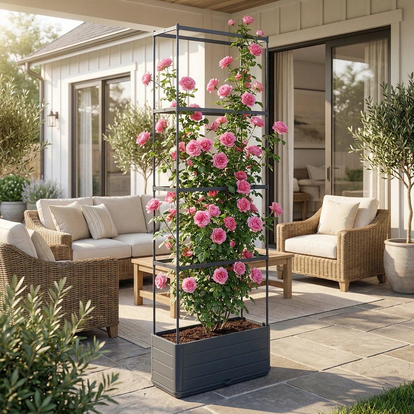 Raised Tomato Cage Planter With Trellis For Climbing Plants