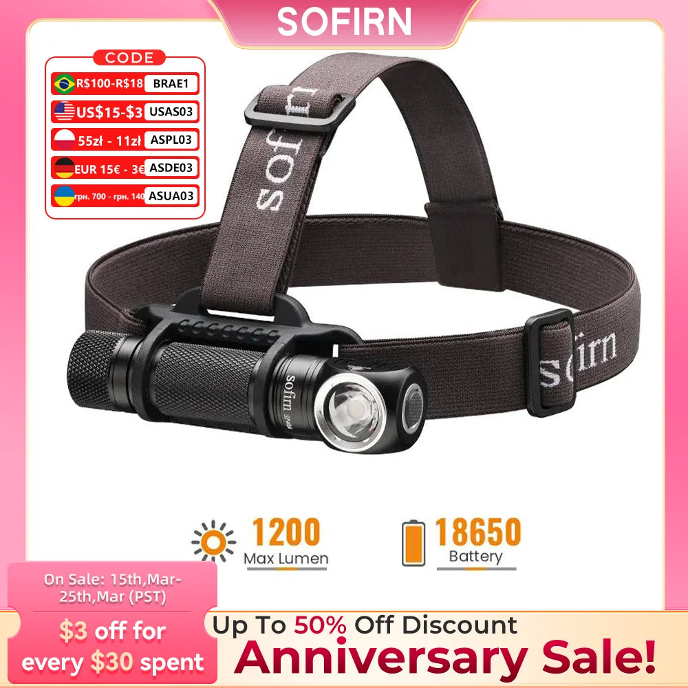 Sofirn SP40A TIR Optics Lens Headlamp TN-3535 LED 18650 USB Rechargeable Head Lamp 1200lm Torch with Magnet Tail Cap
