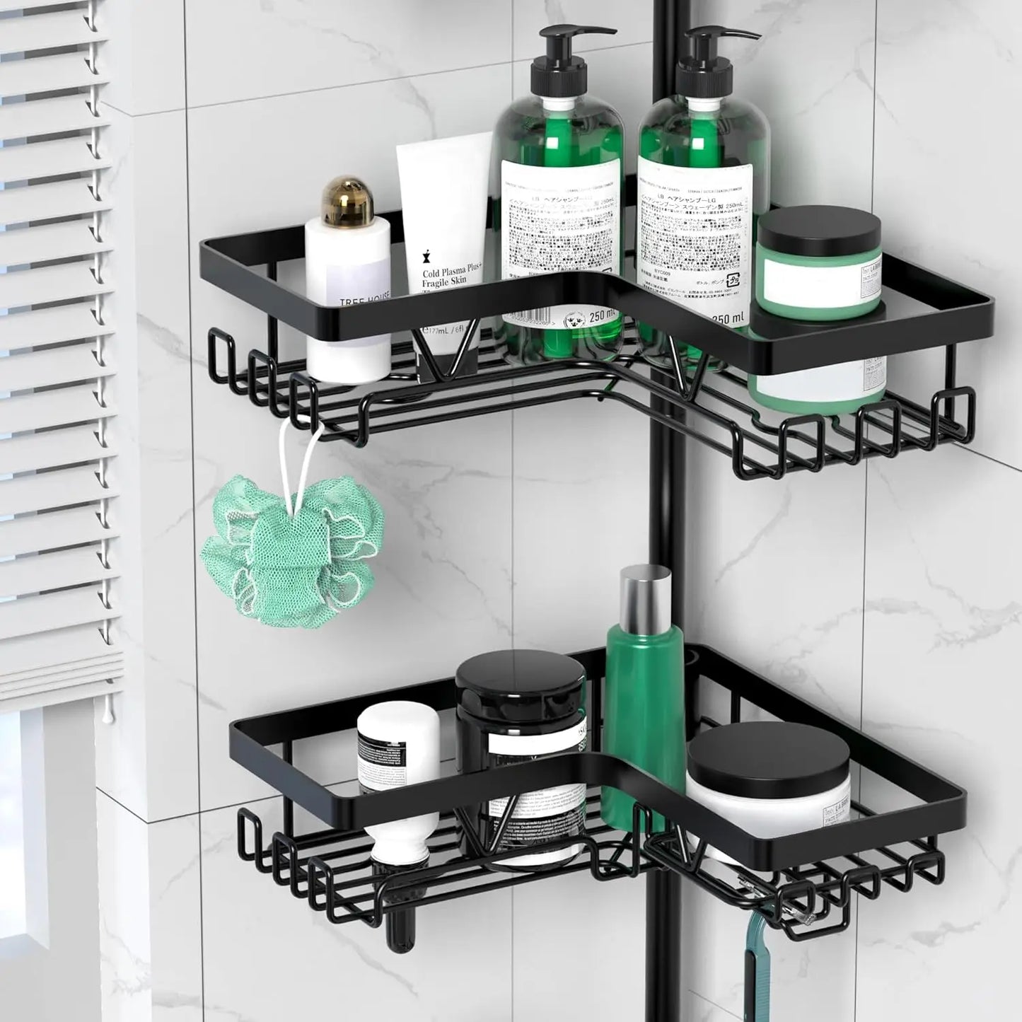 Stainless Steel 4-Tier Shower Caddy Tension Pole Rustproof