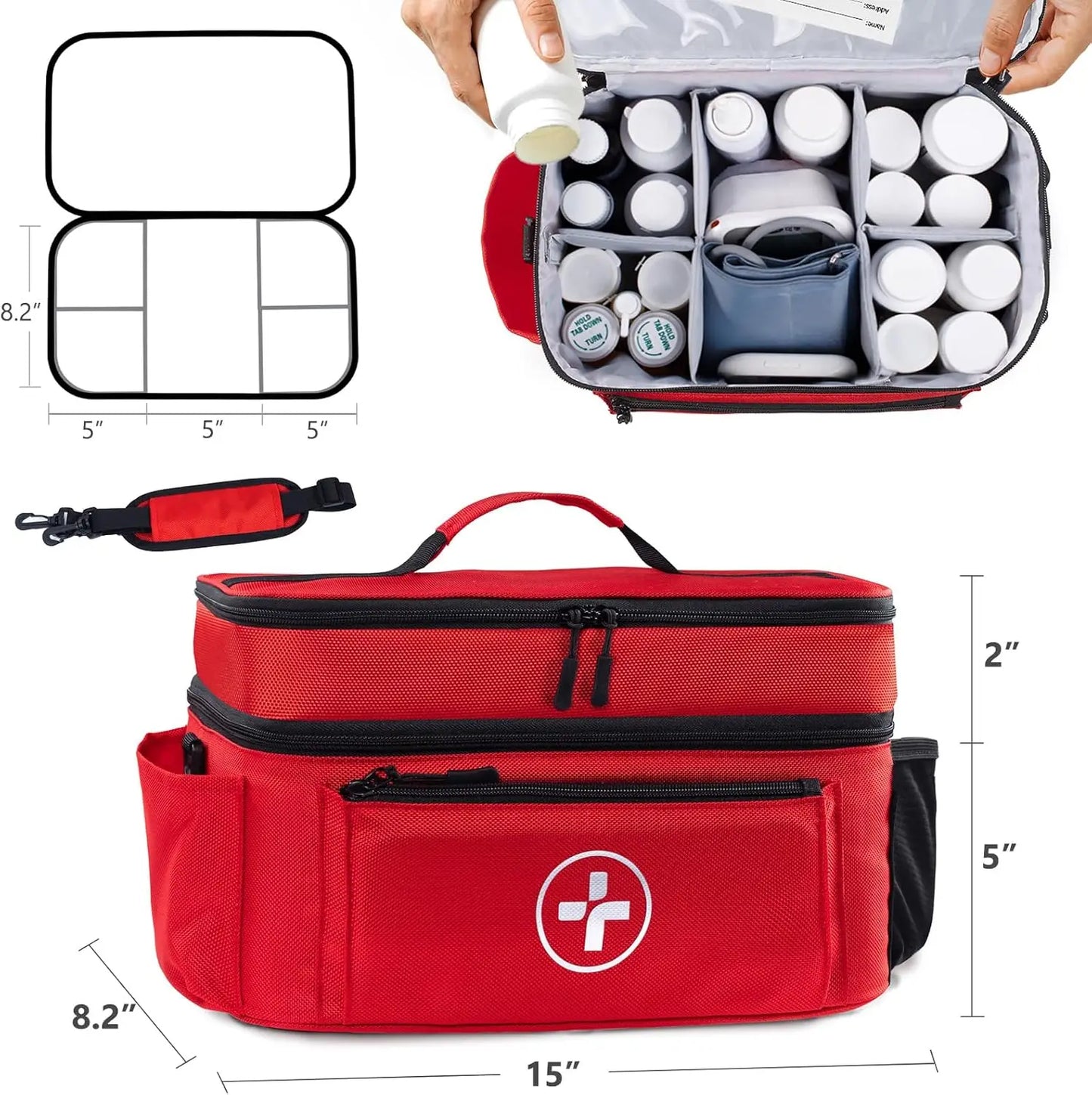 Travel Medicine Organizer Bag With Removable Dividers And Water Resistant