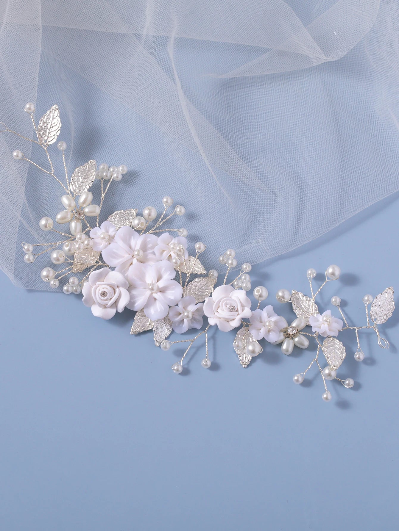 Bridal Hair Vine Pearl Rhinestone Leaf Headband For Wedding