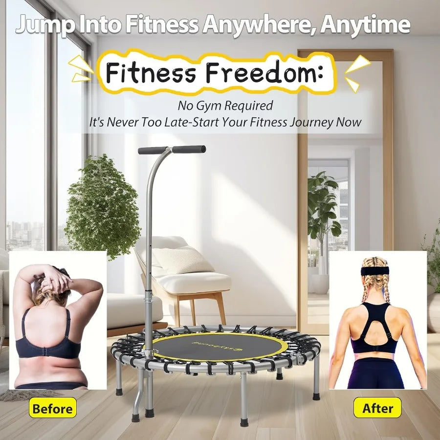 Foldable Mini Trampoline Rebounder With Adjustable T Bar Handle