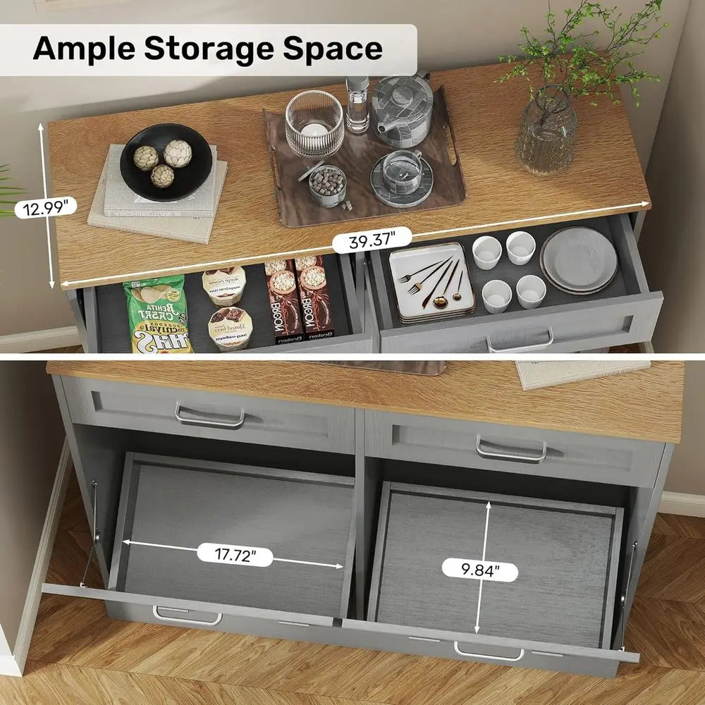 Double Tilt Out Trash and Recycling Cabinet with Hidden Drawers