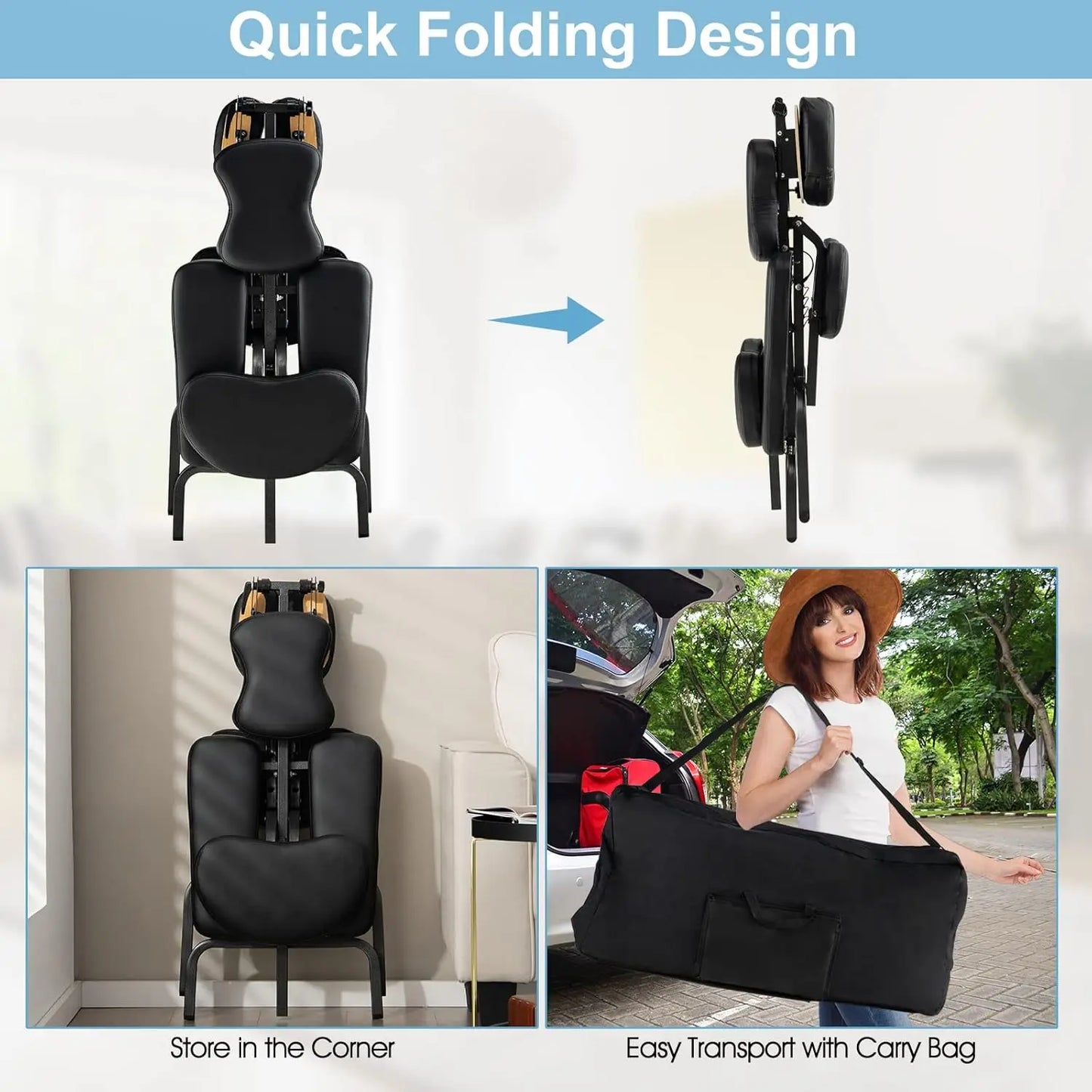Foldable Tattoo Therapy Chair 4 Inches Thickness Sponge Face Cradle Spa Salon Massage Chair (Black)