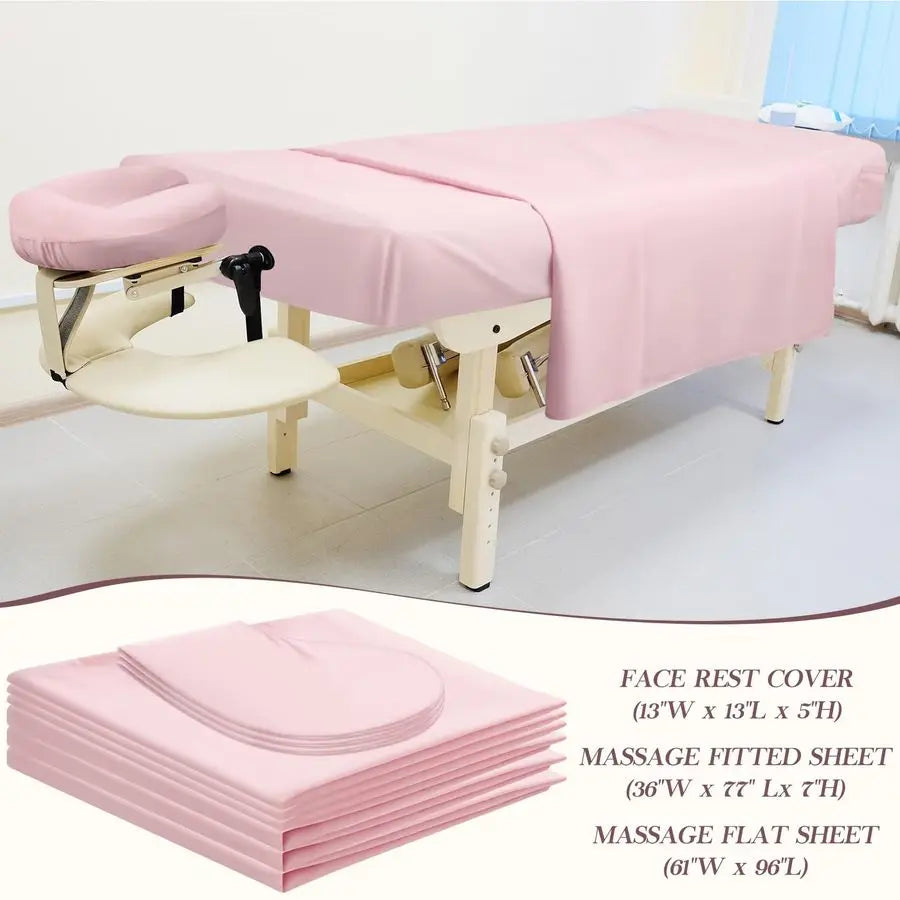 9 Pcs 3 Set Microfiber Massage Table Sheets Set Bulk Includes Flat Sheet, Fitted Sheet with Pocket, Face Rest CoverPink