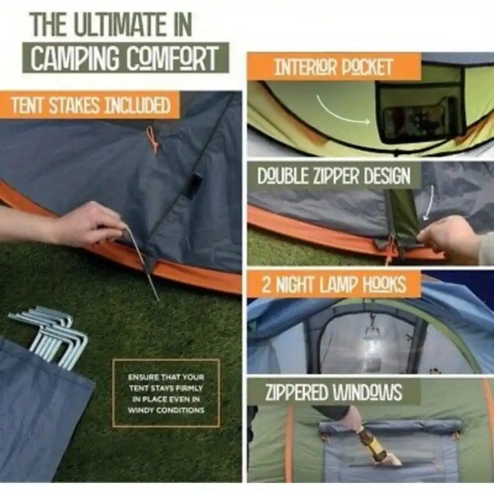 Camping Tent Pop Up With Two Doors UPF50 Waterproof