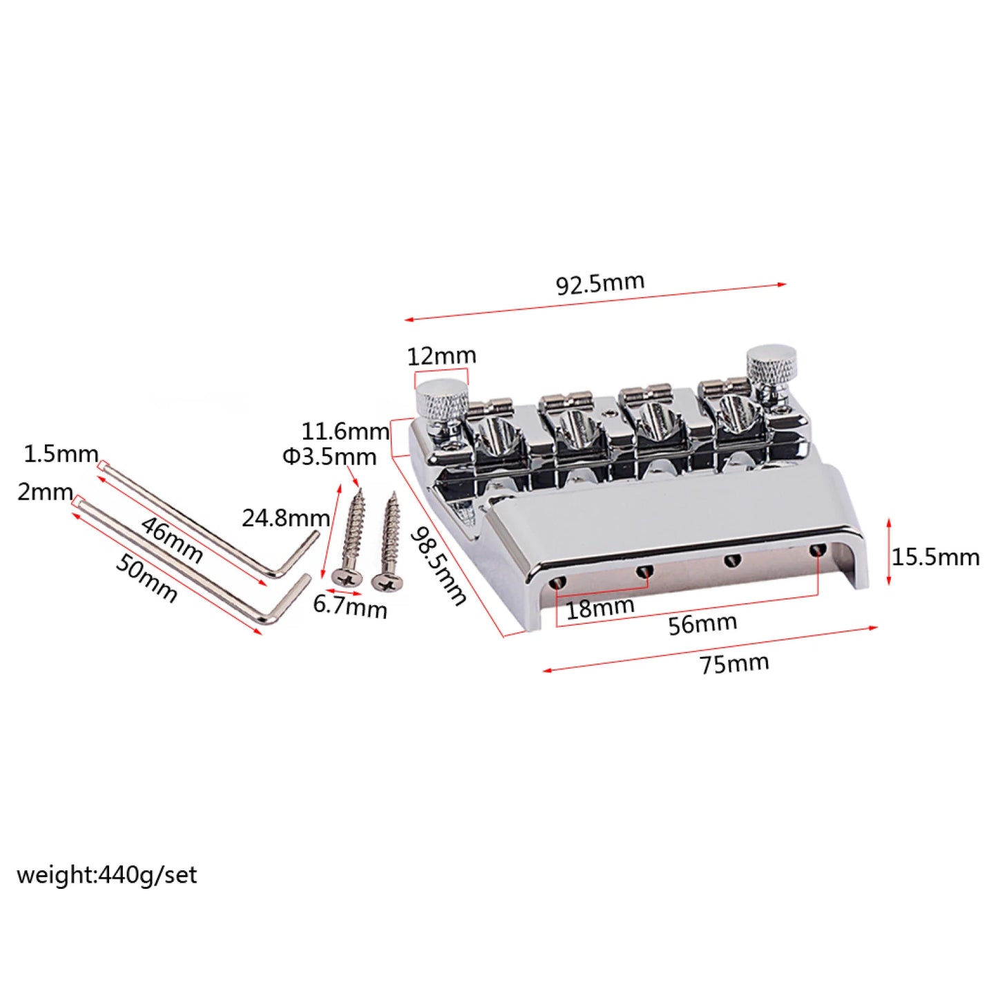 Chrome 4-String Bass Bridge Saddle For Rickenbacker Guitar